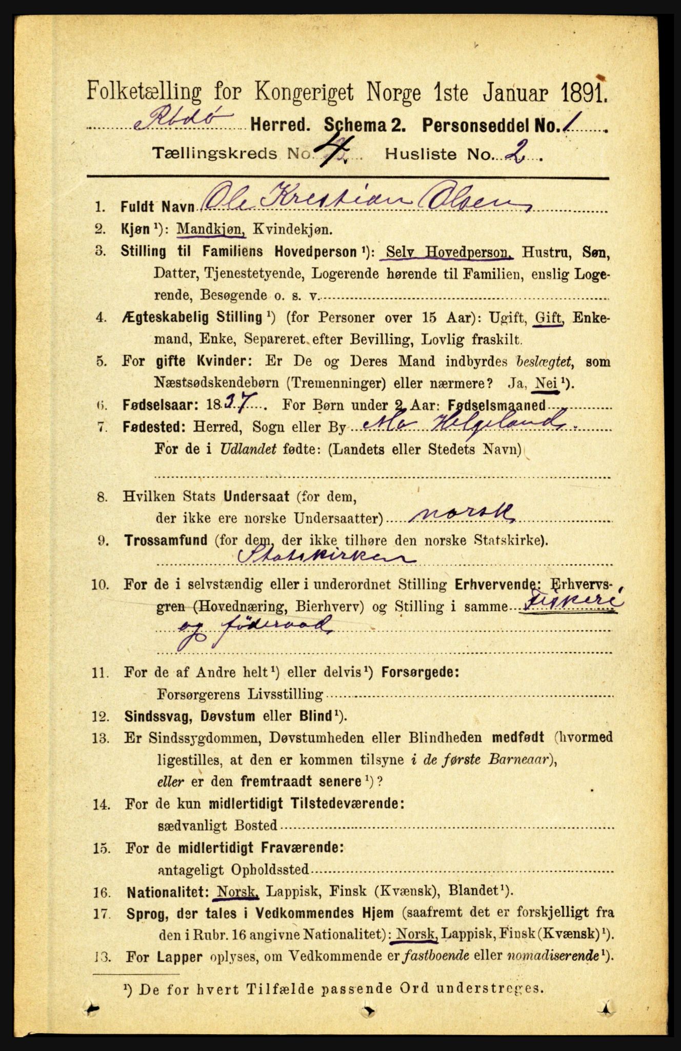 RA, 1891 census for 1836 Rødøy, 1891, p. 1591