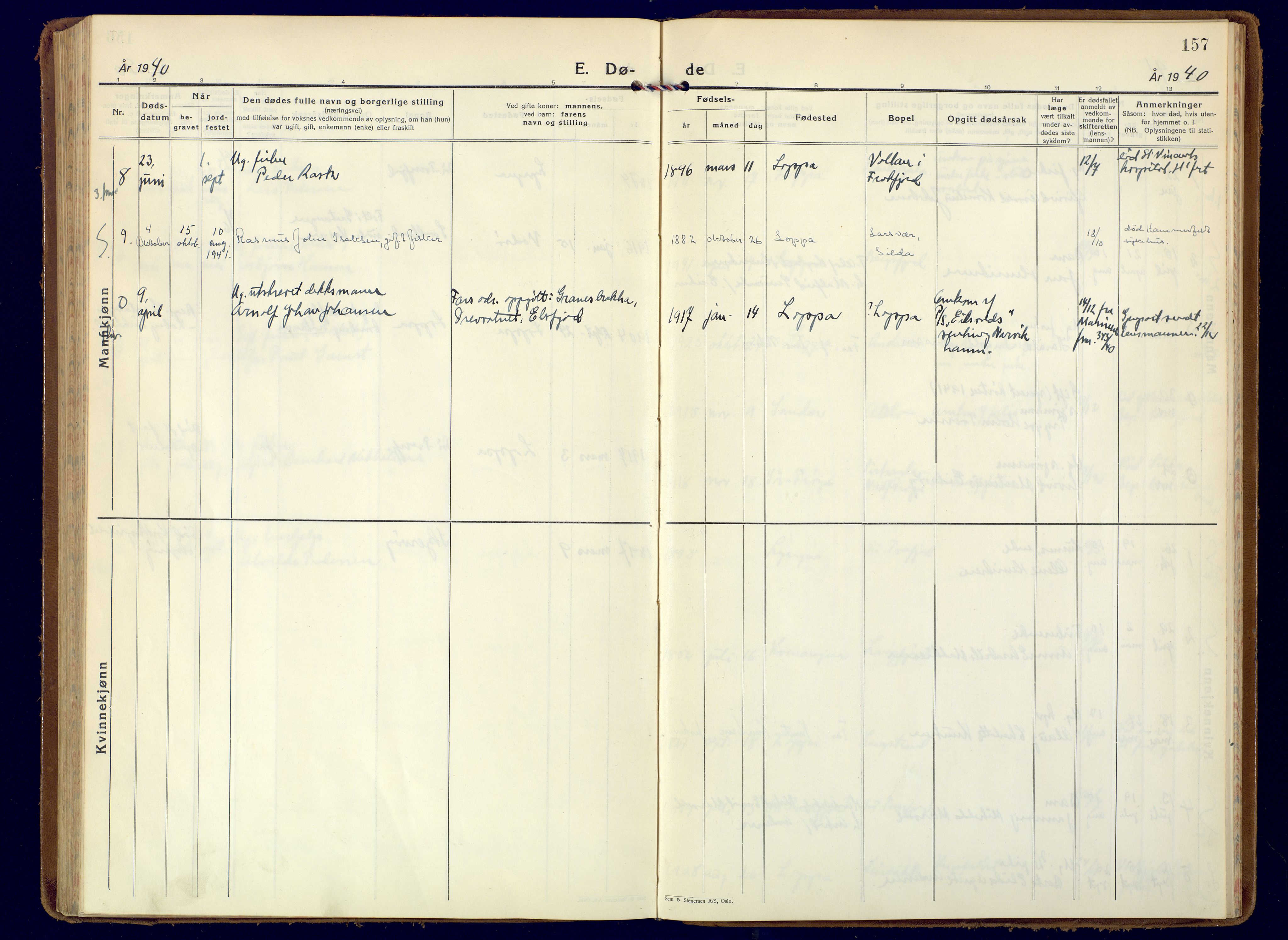 Loppa sokneprestkontor, AV/SATØ-S-1339/H/Ha/L0014kirke: Parish register (official) no. 14, 1933-1942, p. 157