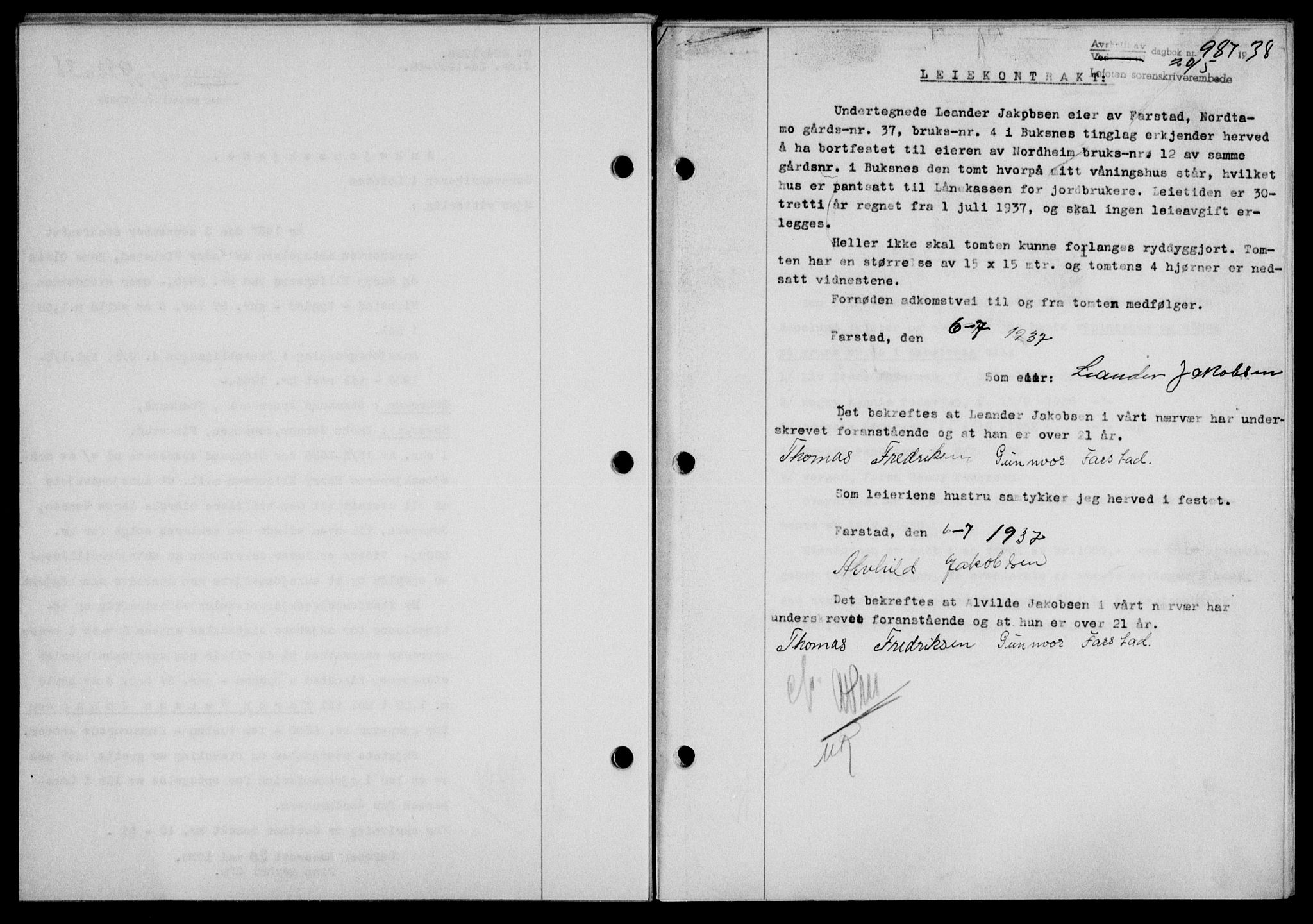 Lofoten sorenskriveri, SAT/A-0017/1/2/2C/L0004a: Mortgage book no. 4a, 1938-1938, Diary no: : 987/1938
