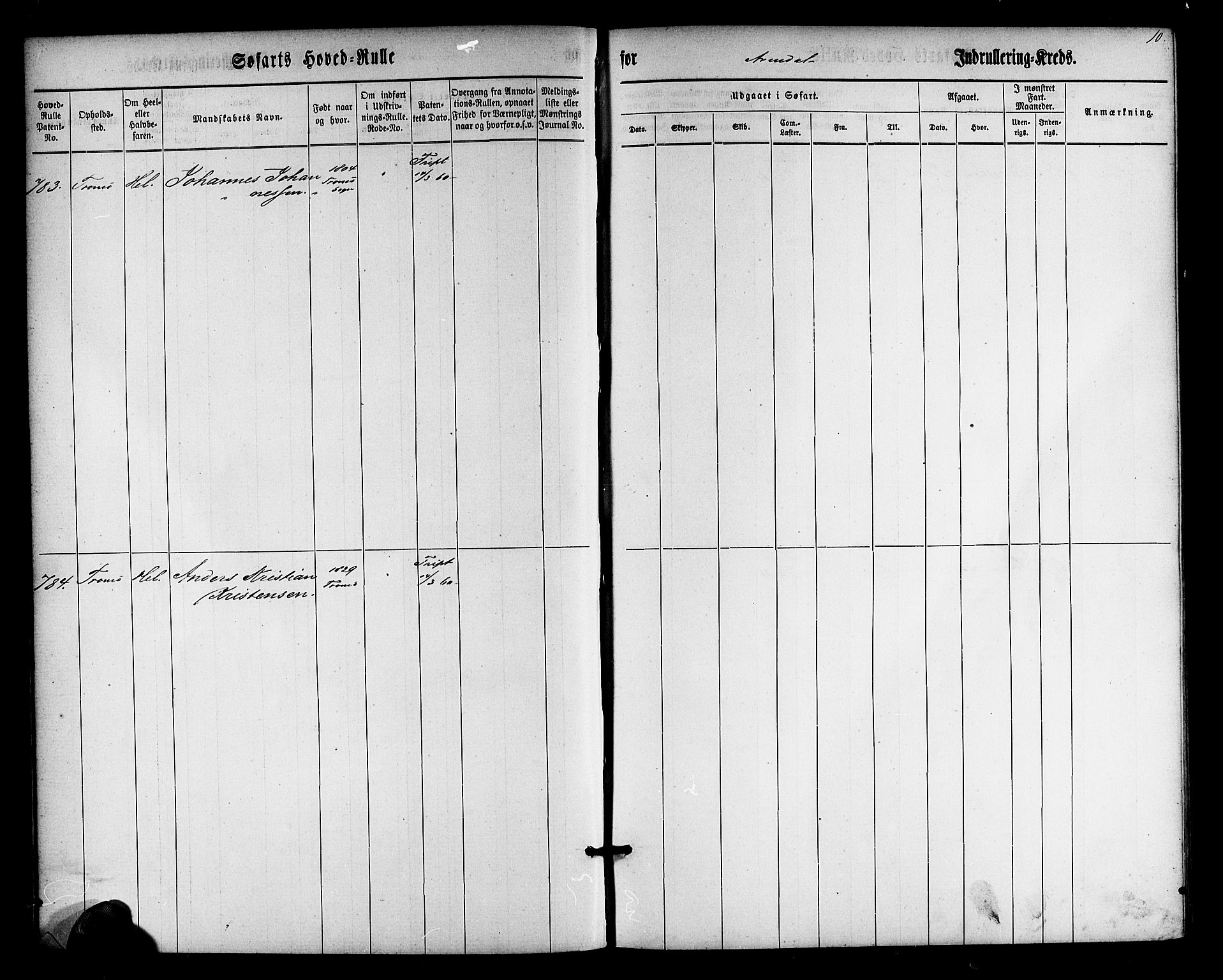 Arendal mønstringskrets, SAK/2031-0012/F/Fb/L0009: Hovedrulle nr 767-1532, S-7, 1857-1864, p. 10