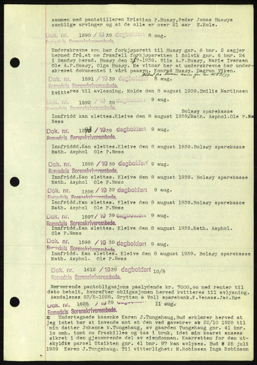 Romsdal sorenskriveri, AV/SAT-A-4149/1/2/2C: Mortgage book no. C1a, 1936-1945, Diary no: : 1590/1939