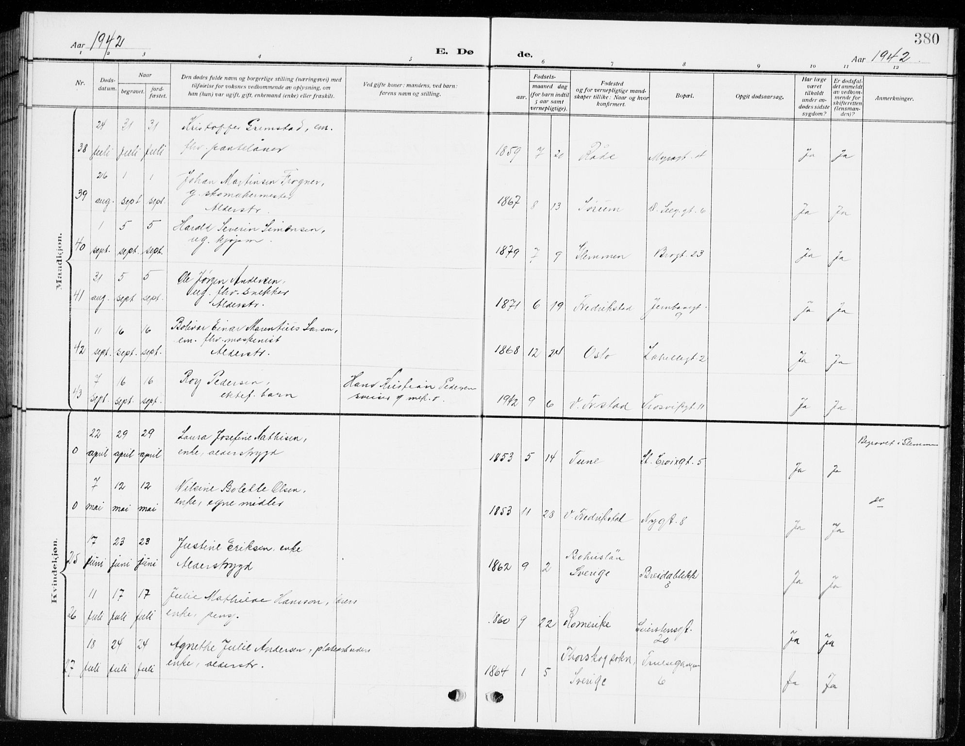 Fredrikstad domkirkes prestekontor Kirkebøker, AV/SAO-A-10906/G/Ga/L0004: Parish register (copy) no. 4, 1910-1944, p. 380