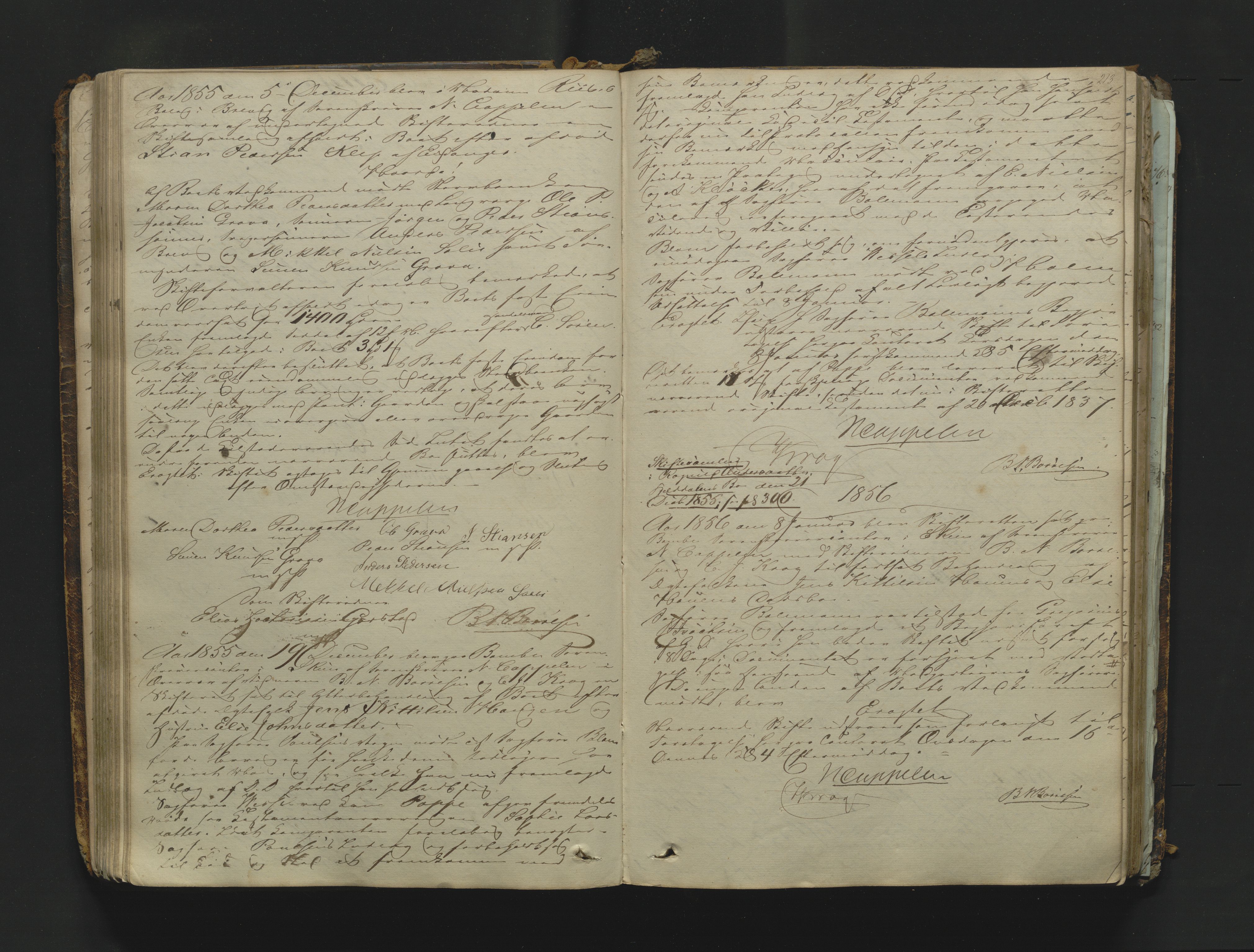 Bamble sorenskriveri, AV/SAKO-A-214/H/Hb/Hbc/L0003: Skifteforhandlingsprotokoll, 1852-1860, p. 212-213