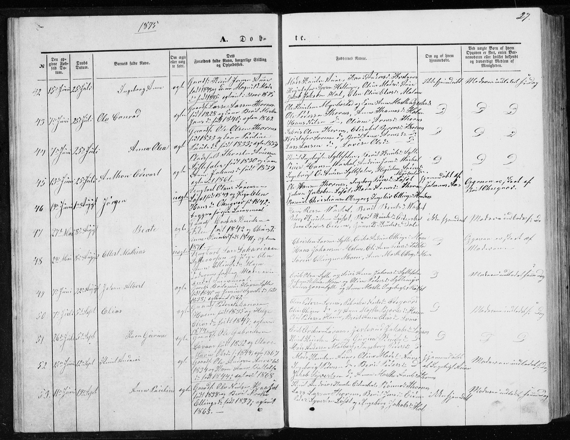 Ministerialprotokoller, klokkerbøker og fødselsregistre - Møre og Romsdal, AV/SAT-A-1454/565/L0754: Parish register (copy) no. 565C03, 1870-1896, p. 27