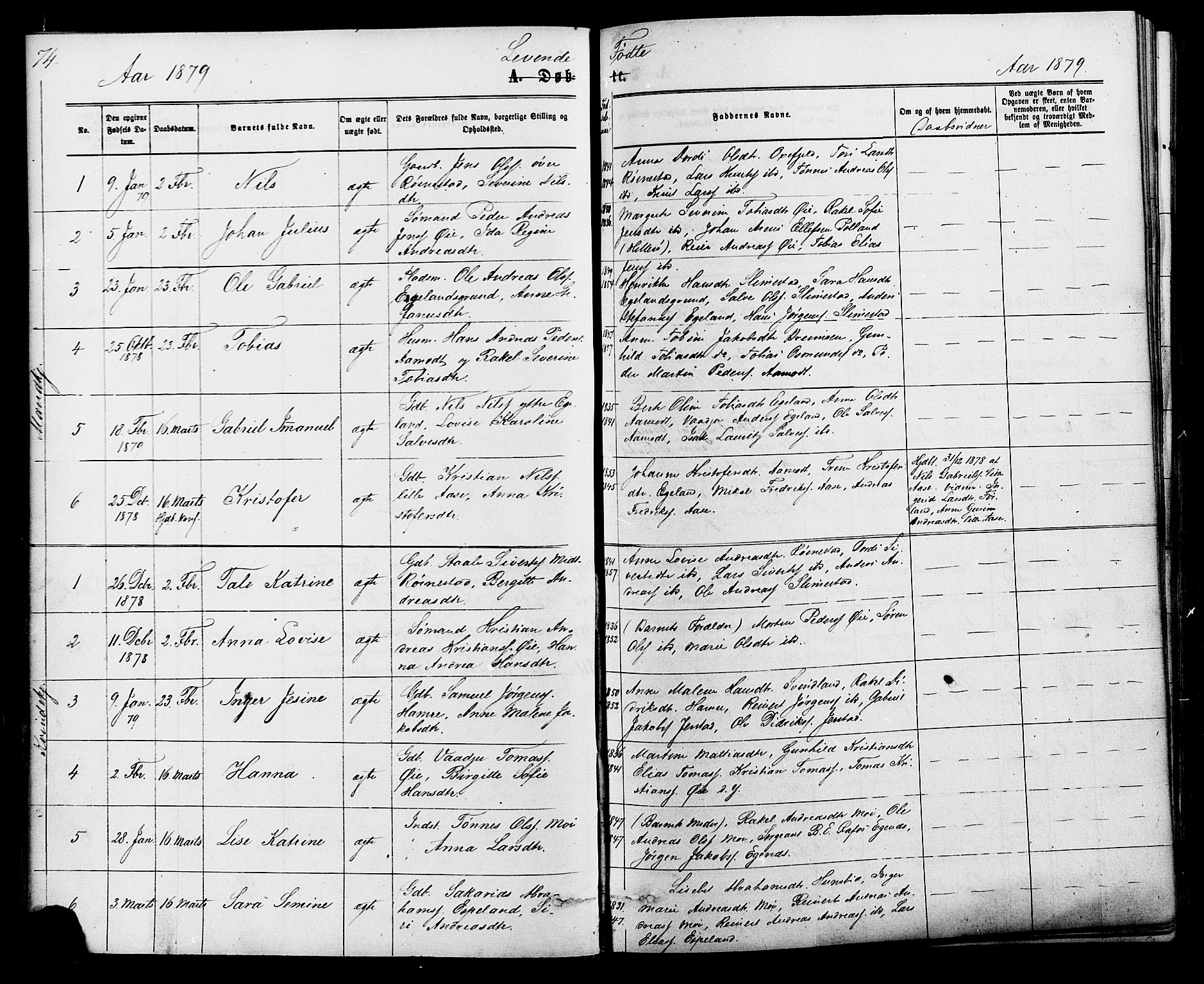 Kvinesdal sokneprestkontor, SAK/1111-0026/F/Fa/Fab/L0007: Parish register (official) no. A 7, 1870-1885, p. 74