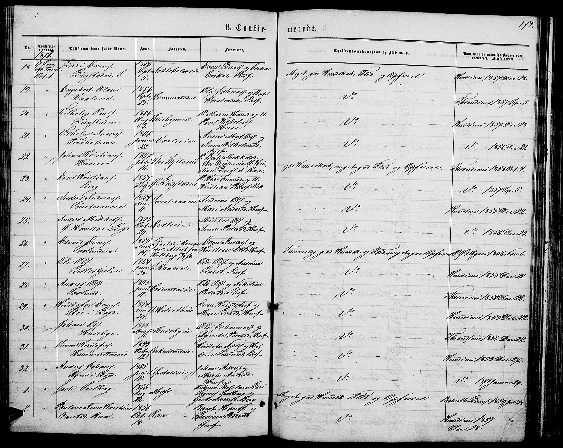 Stange prestekontor, AV/SAH-PREST-002/L/L0006: Parish register (copy) no. 6, 1864-1882, p. 173