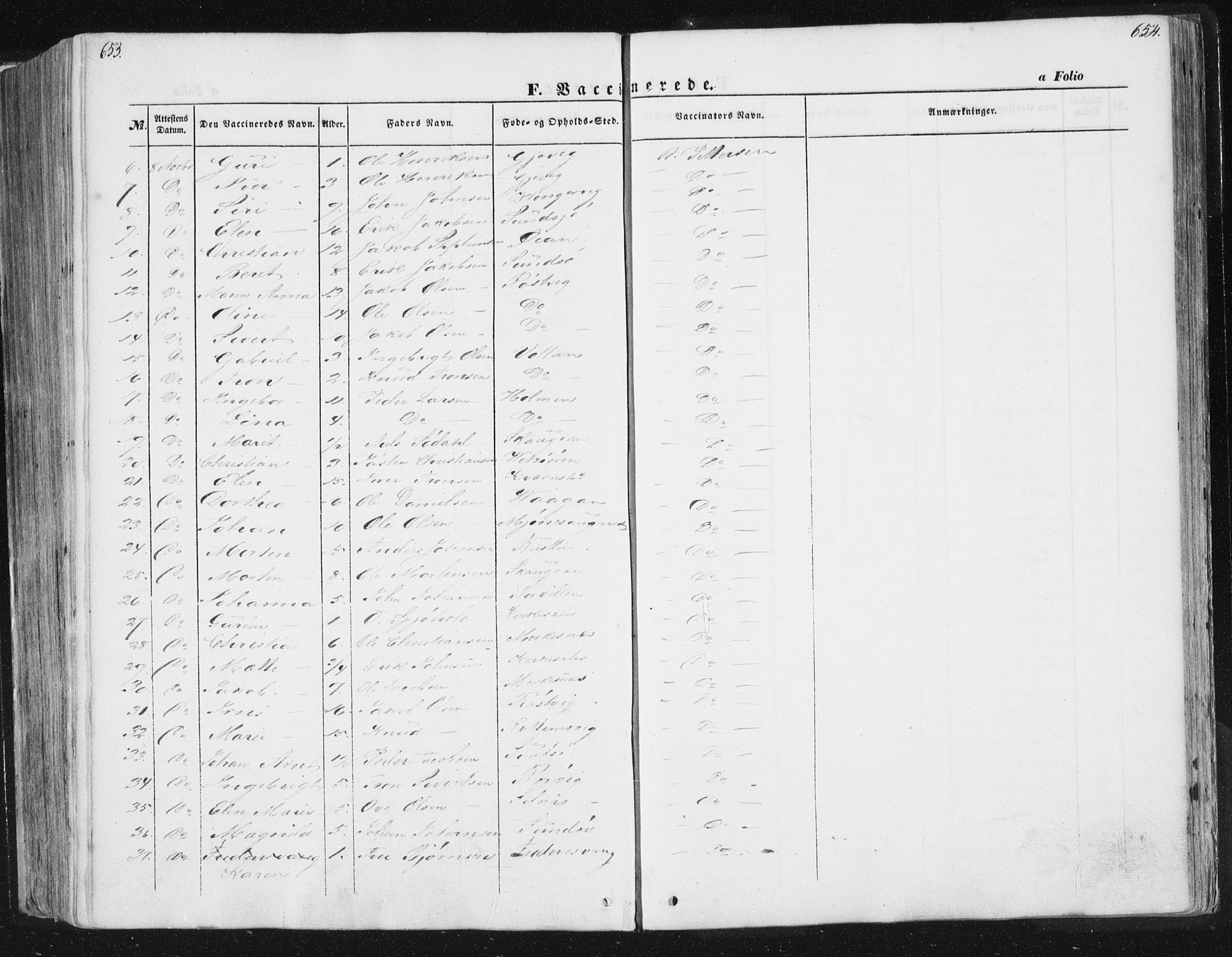 Ministerialprotokoller, klokkerbøker og fødselsregistre - Sør-Trøndelag, AV/SAT-A-1456/630/L0494: Parish register (official) no. 630A07, 1852-1868, p. 653-654