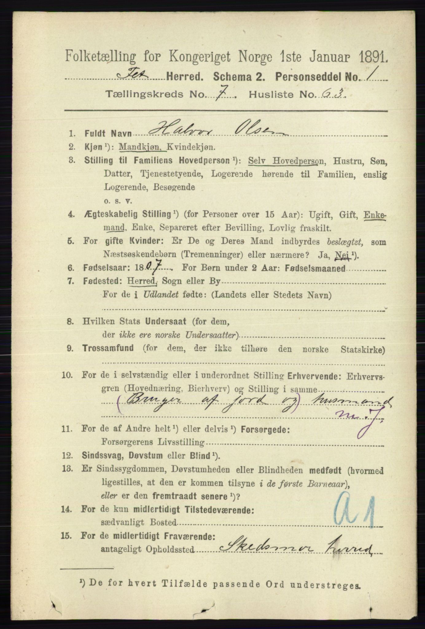 RA, 1891 census for 0227 Fet, 1891, p. 2809