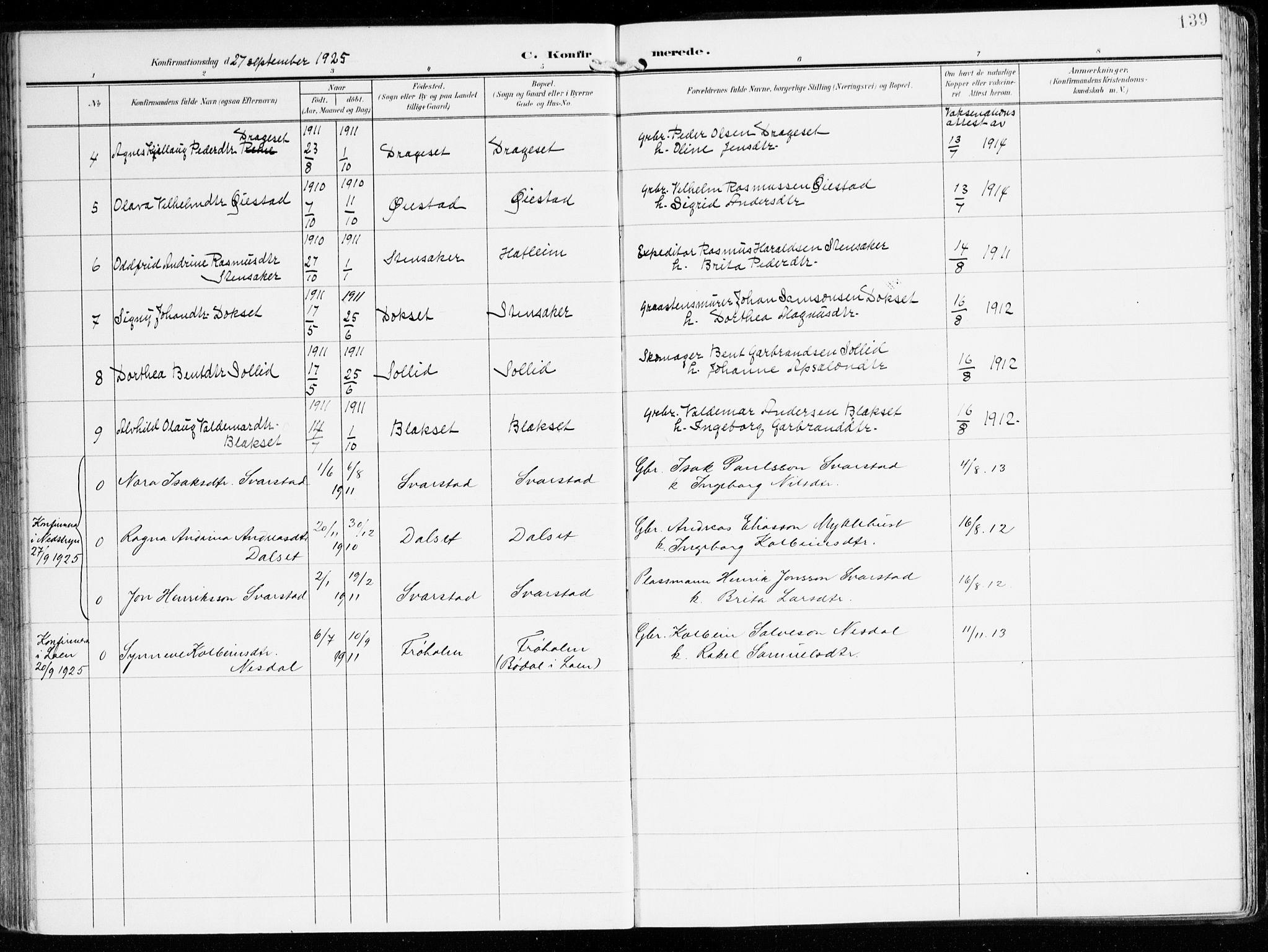 Innvik sokneprestembete, AV/SAB-A-80501: Parish register (official) no. B 2, 1903-1929, p. 139