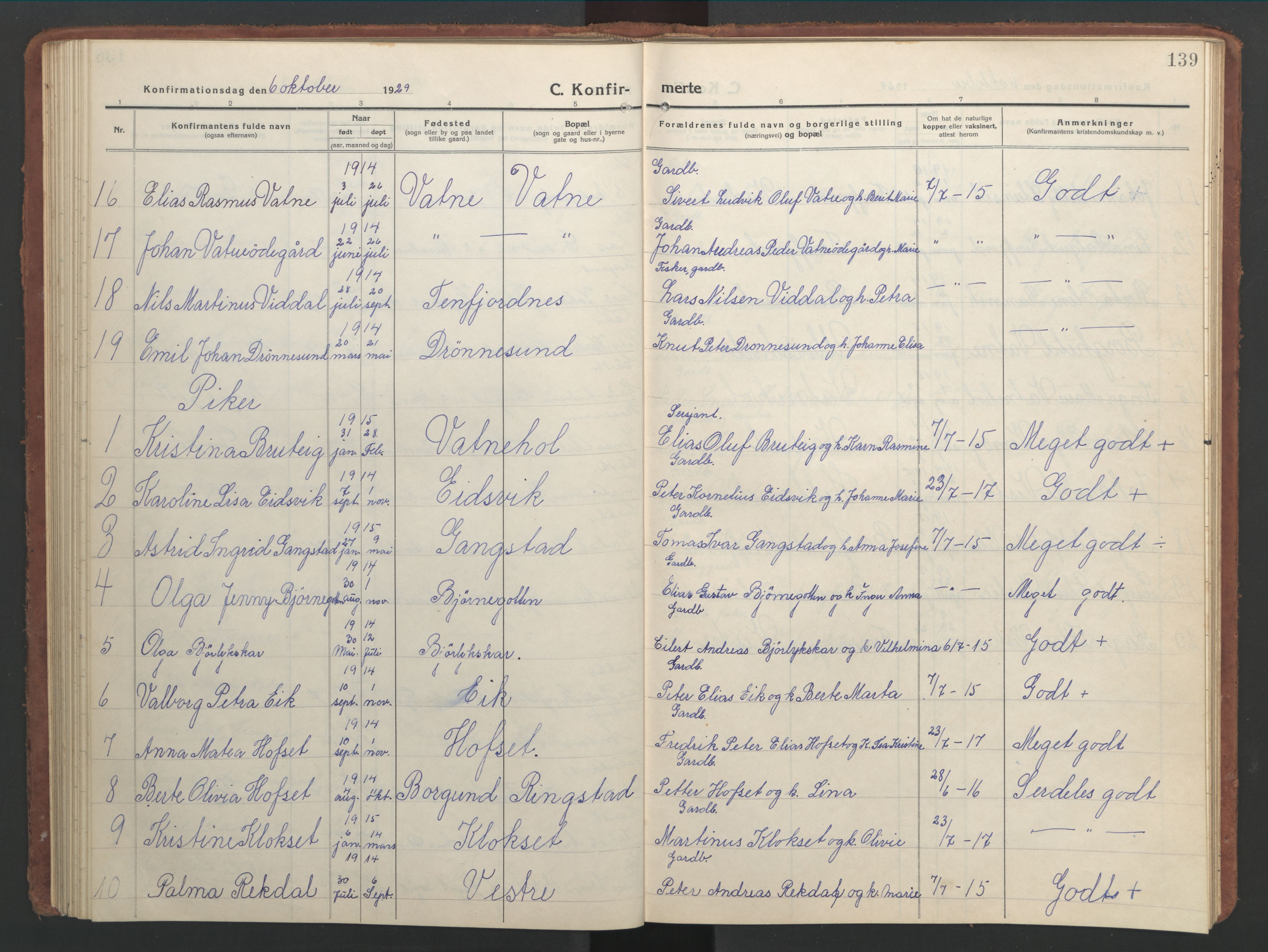 Ministerialprotokoller, klokkerbøker og fødselsregistre - Møre og Romsdal, SAT/A-1454/525/L0378: Parish register (copy) no. 525C04, 1915-1947, p. 139