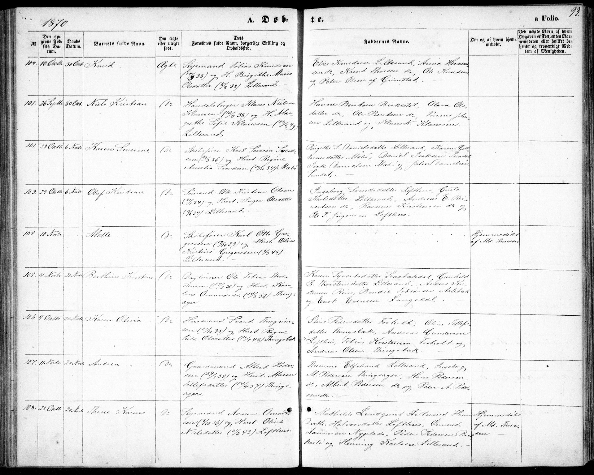 Vestre Moland sokneprestkontor, AV/SAK-1111-0046/F/Fb/Fbb/L0004: Parish register (copy) no. B 4, 1861-1872, p. 93