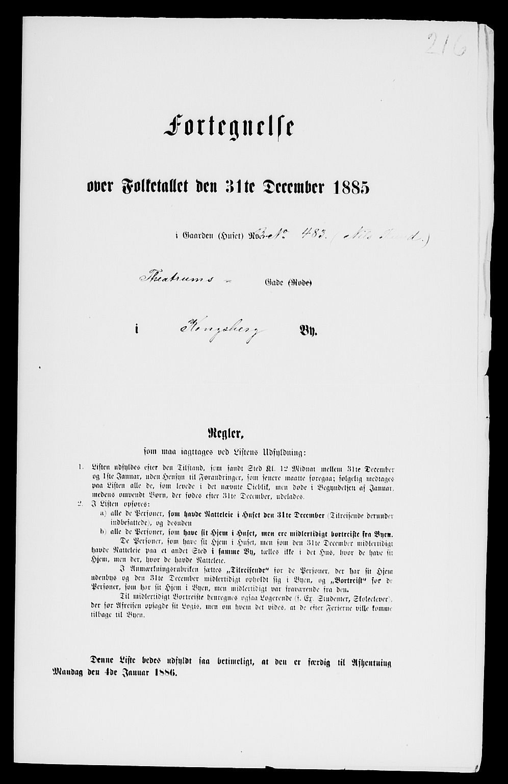 SAKO, 1885 census for 0604 Kongsberg, 1885, p. 1109