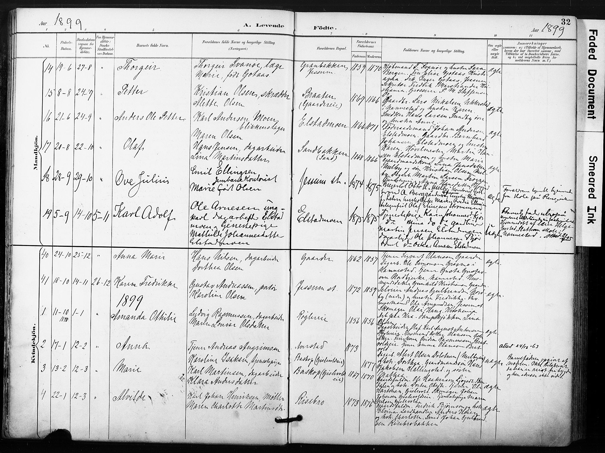 Ullensaker prestekontor Kirkebøker, AV/SAO-A-10236a/F/Fb/L0002: Parish register (official) no. II 2, 1894-1909, p. 32