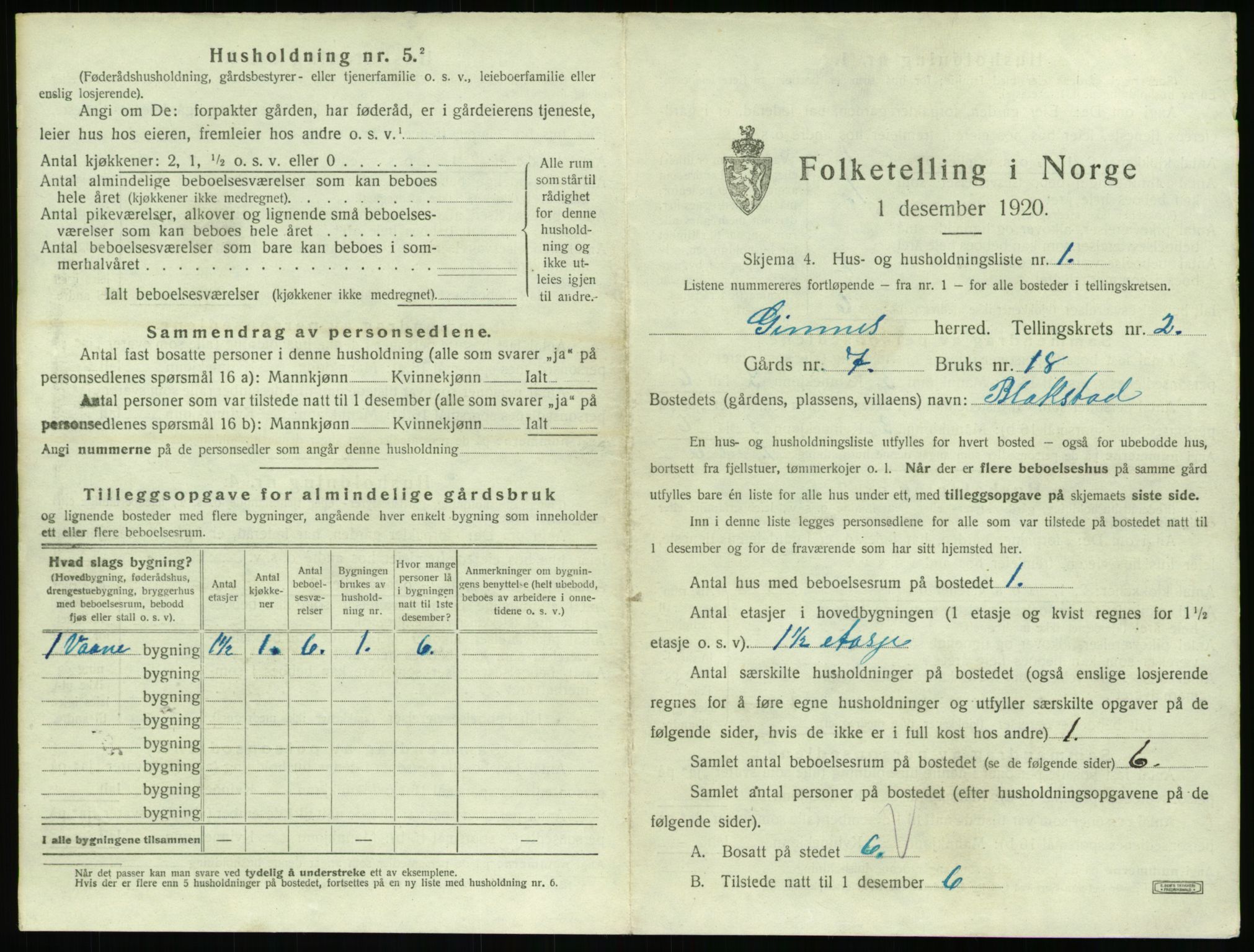 SAT, 1920 census for Gjemnes, 1920, p. 101