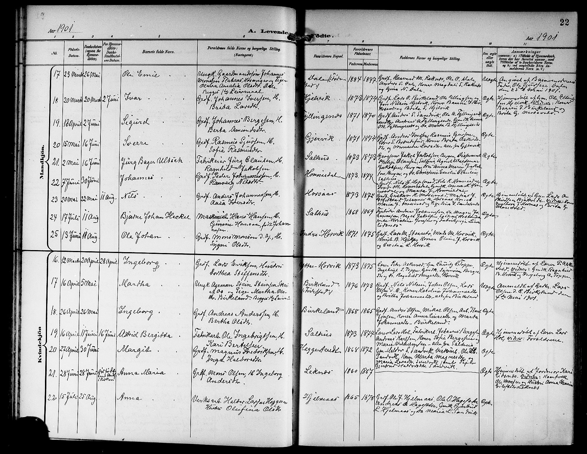 Hamre sokneprestembete, AV/SAB-A-75501/H/Ha/Hab: Parish register (copy) no. B 4, 1898-1919, p. 22