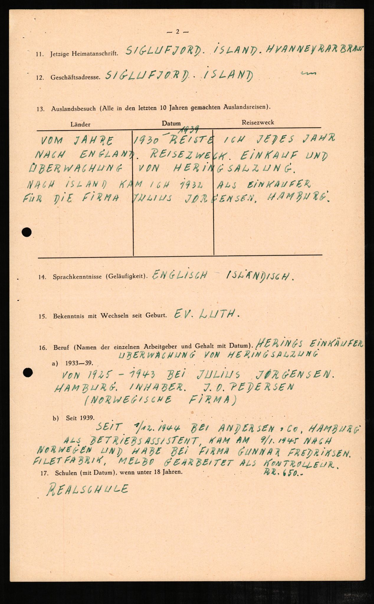 Forsvaret, Forsvarets overkommando II, AV/RA-RAFA-3915/D/Db/L0003: CI Questionaires. Tyske okkupasjonsstyrker i Norge. Tyskere., 1945-1946, p. 39