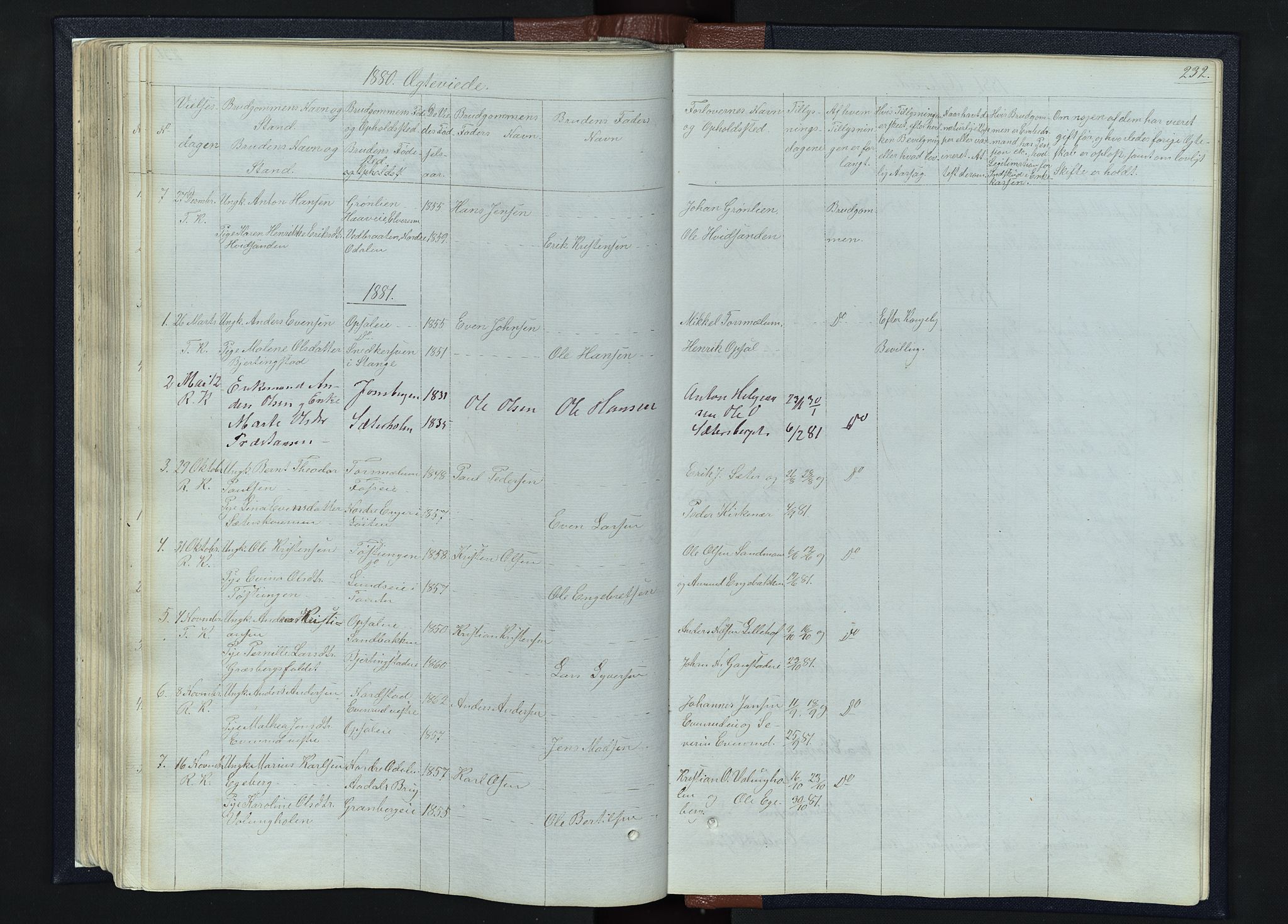 Romedal prestekontor, SAH/PREST-004/L/L0010: Parish register (copy) no. 10, 1860-1895, p. 232