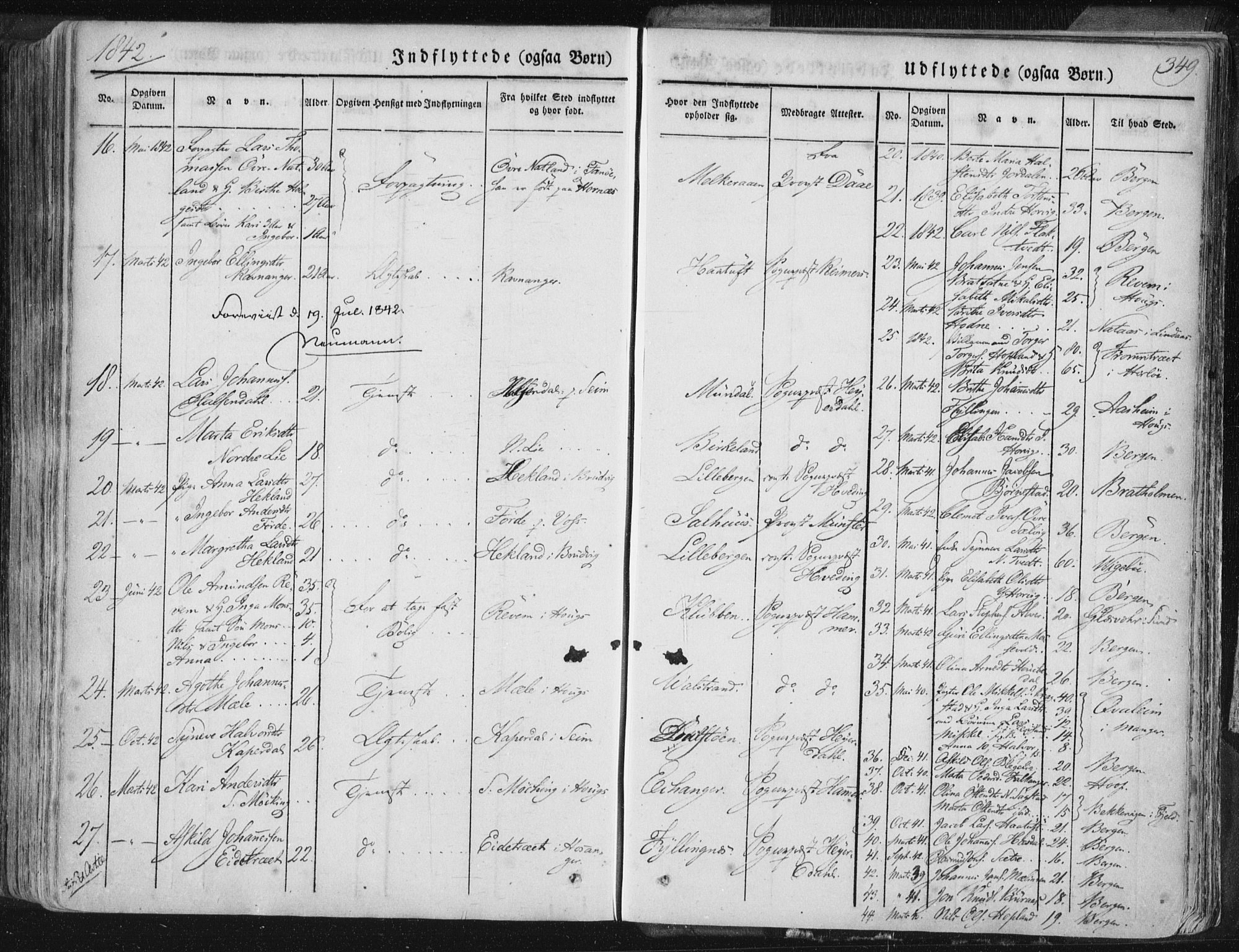 Hamre sokneprestembete, SAB/A-75501/H/Ha/Haa/Haaa/L0012: Parish register (official) no. A 12, 1834-1845, p. 349