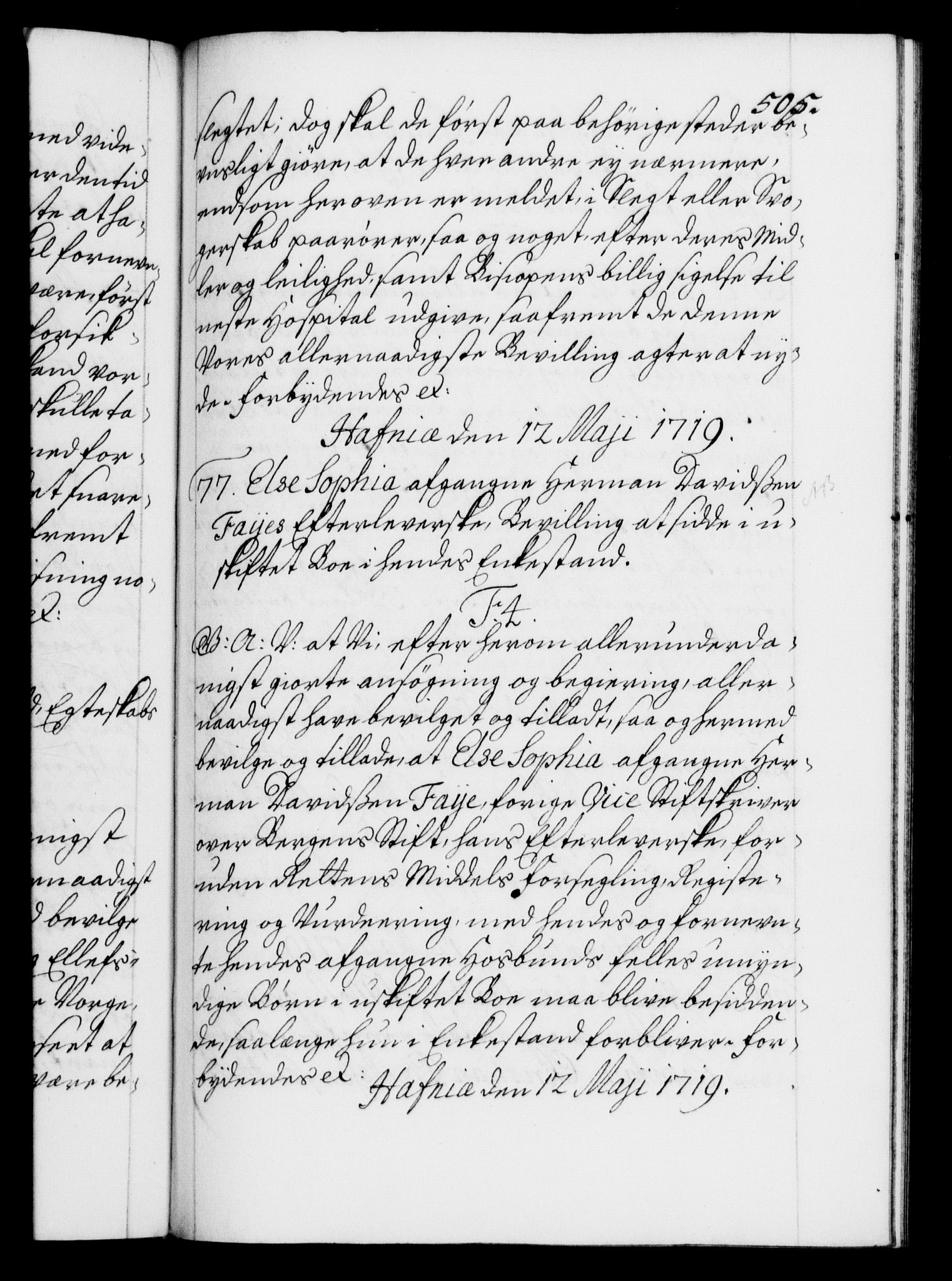 Danske Kanselli 1572-1799, AV/RA-EA-3023/F/Fc/Fca/Fcaa/L0022: Norske registre, 1716-1719, p. 505a