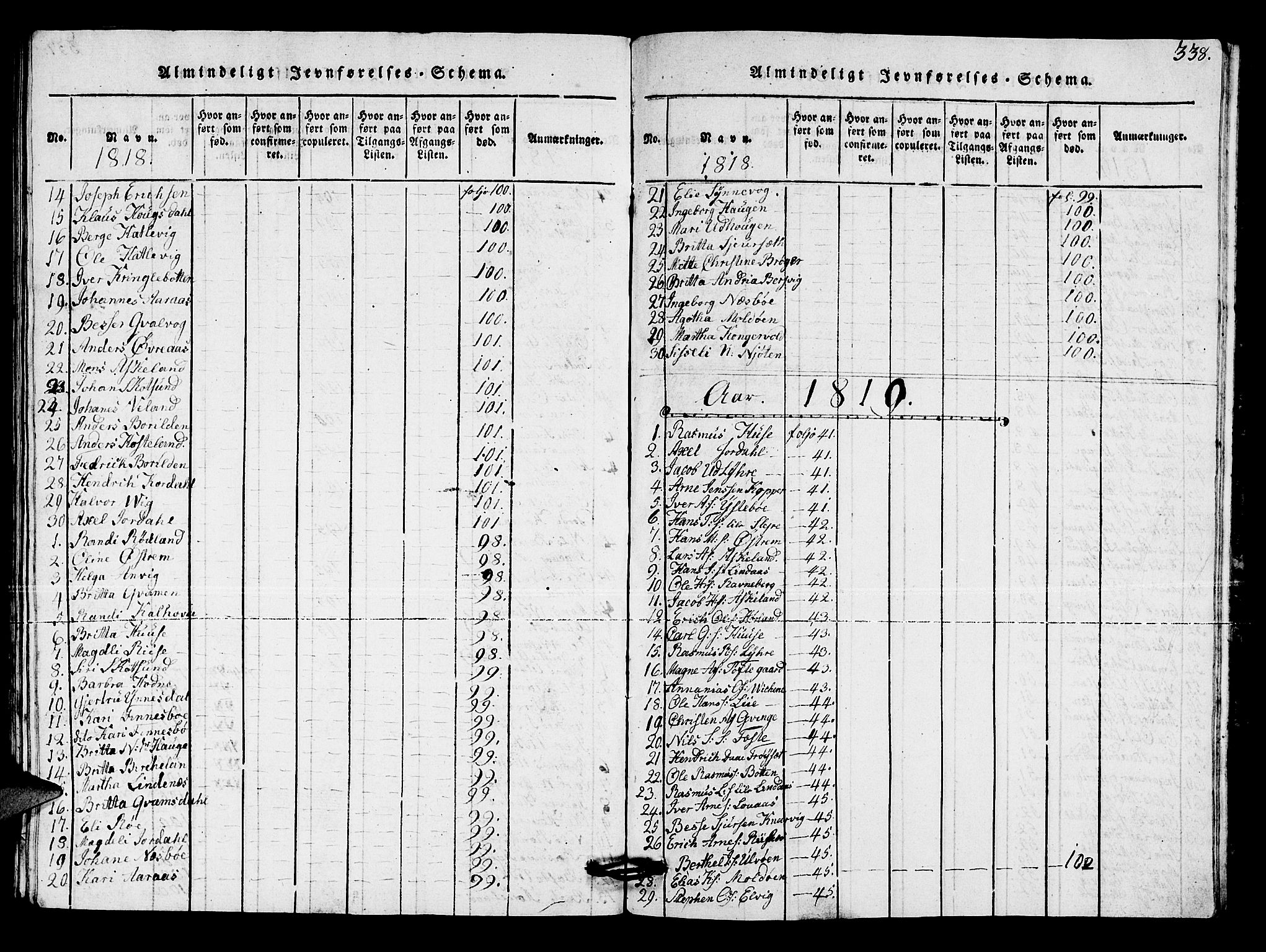 Lindås Sokneprestembete, AV/SAB-A-76701/H/Hab/Haba/L0001: Parish register (copy) no. A 1, 1816-1823, p. 338