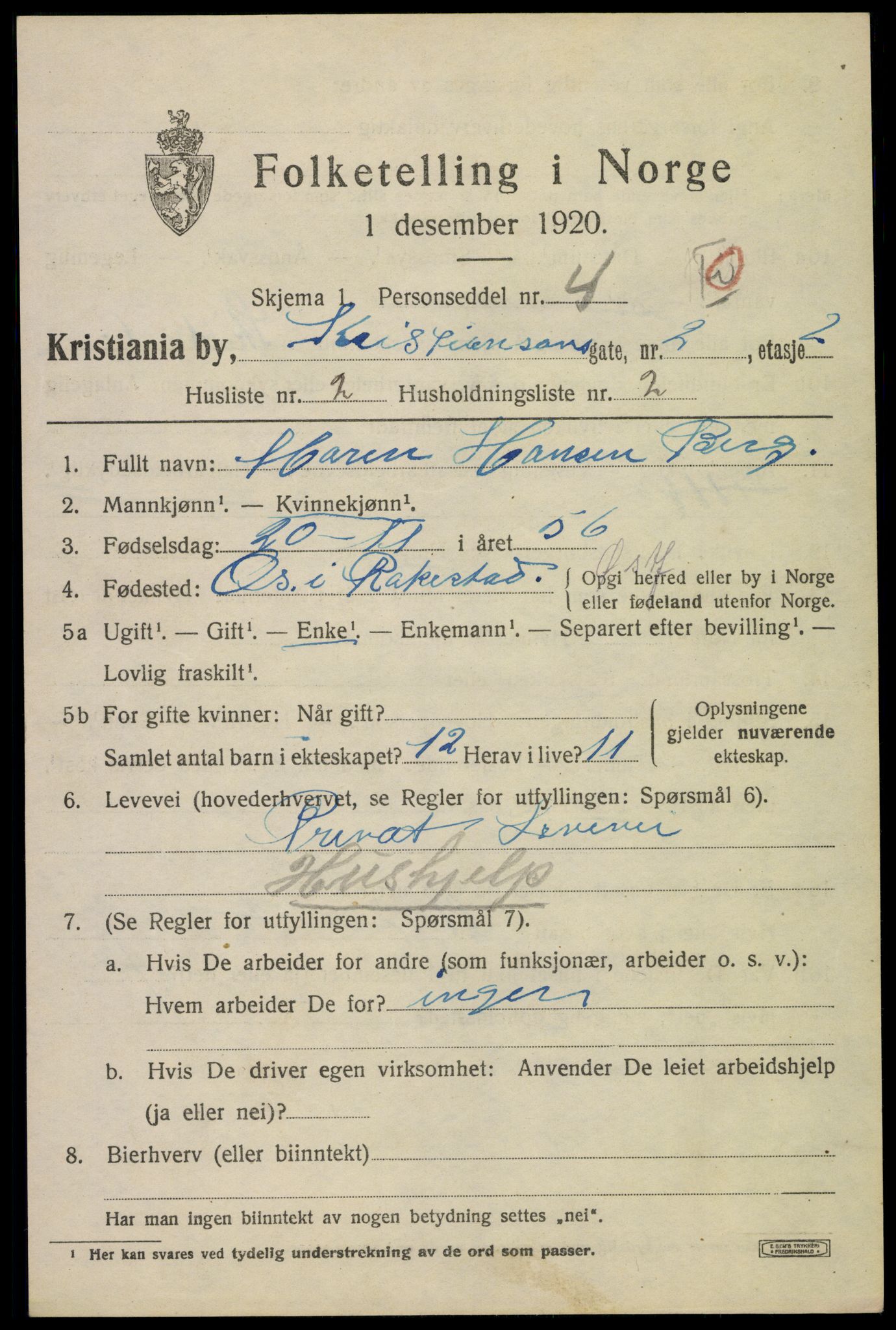 SAO, 1920 census for Kristiania, 1920, p. 352121