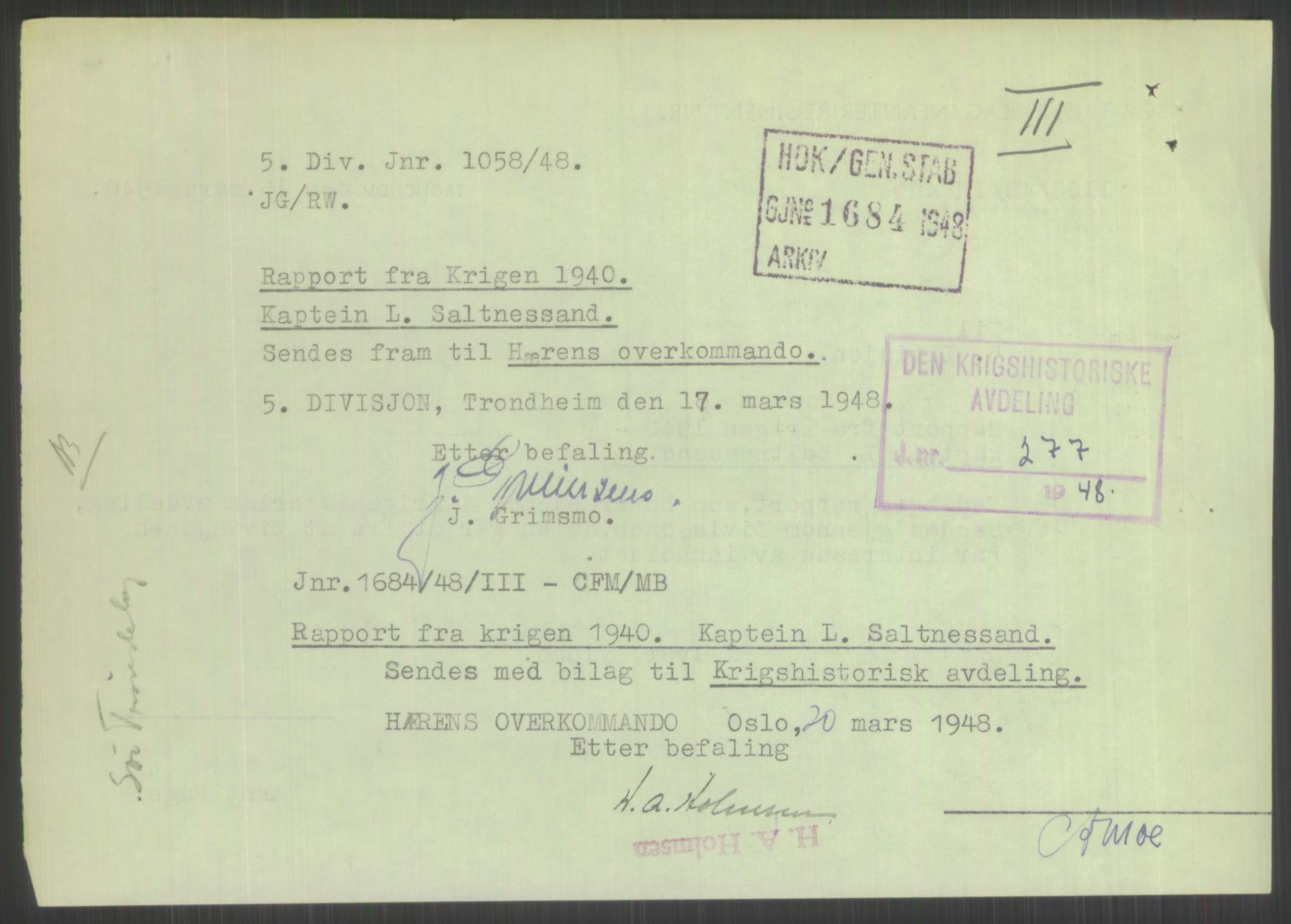 Forsvaret, Forsvarets krigshistoriske avdeling, AV/RA-RAFA-2017/Y/Yb/L0111: II-C-11-504-506  -  5. Divisjon., 1940-1948, p. 124