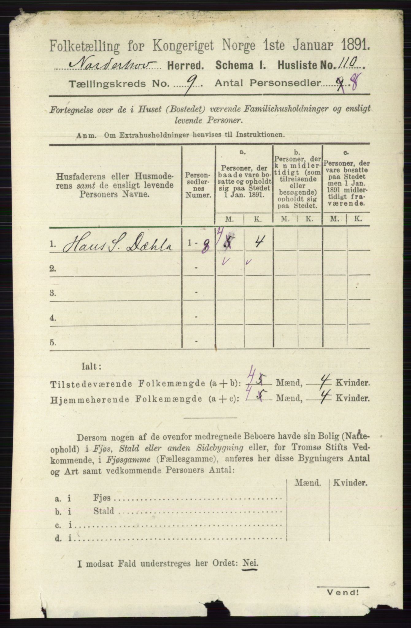 RA, 1891 census for 0613 Norderhov, 1891, p. 6595