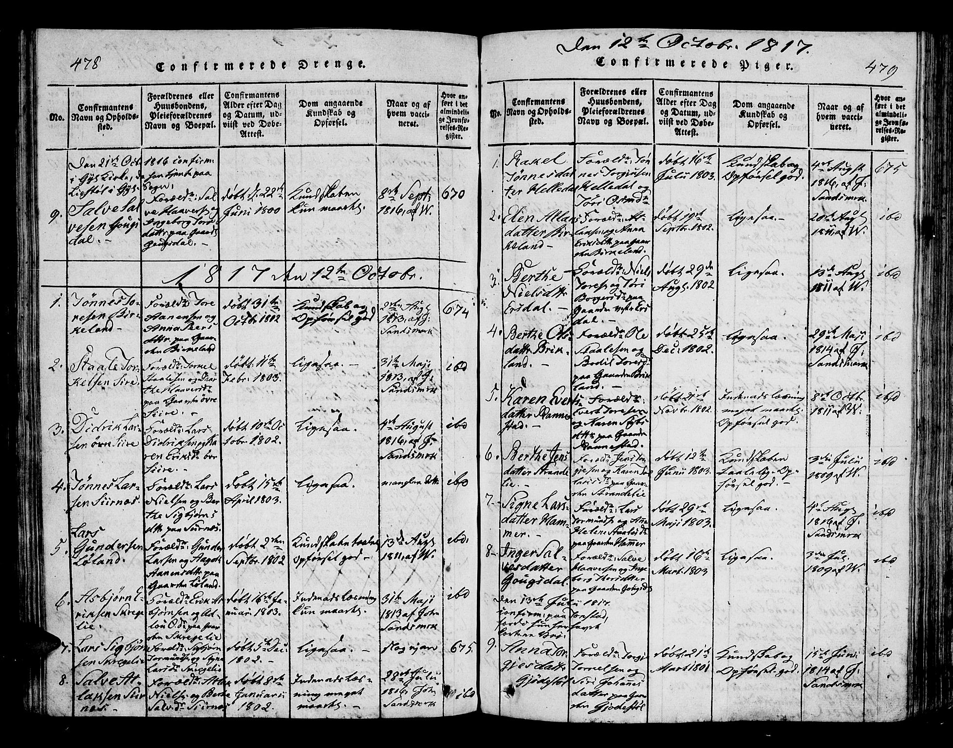 Bakke sokneprestkontor, SAK/1111-0002/F/Fa/Faa/L0003: Parish register (official) no. A 3, 1815-1835, p. 478-479