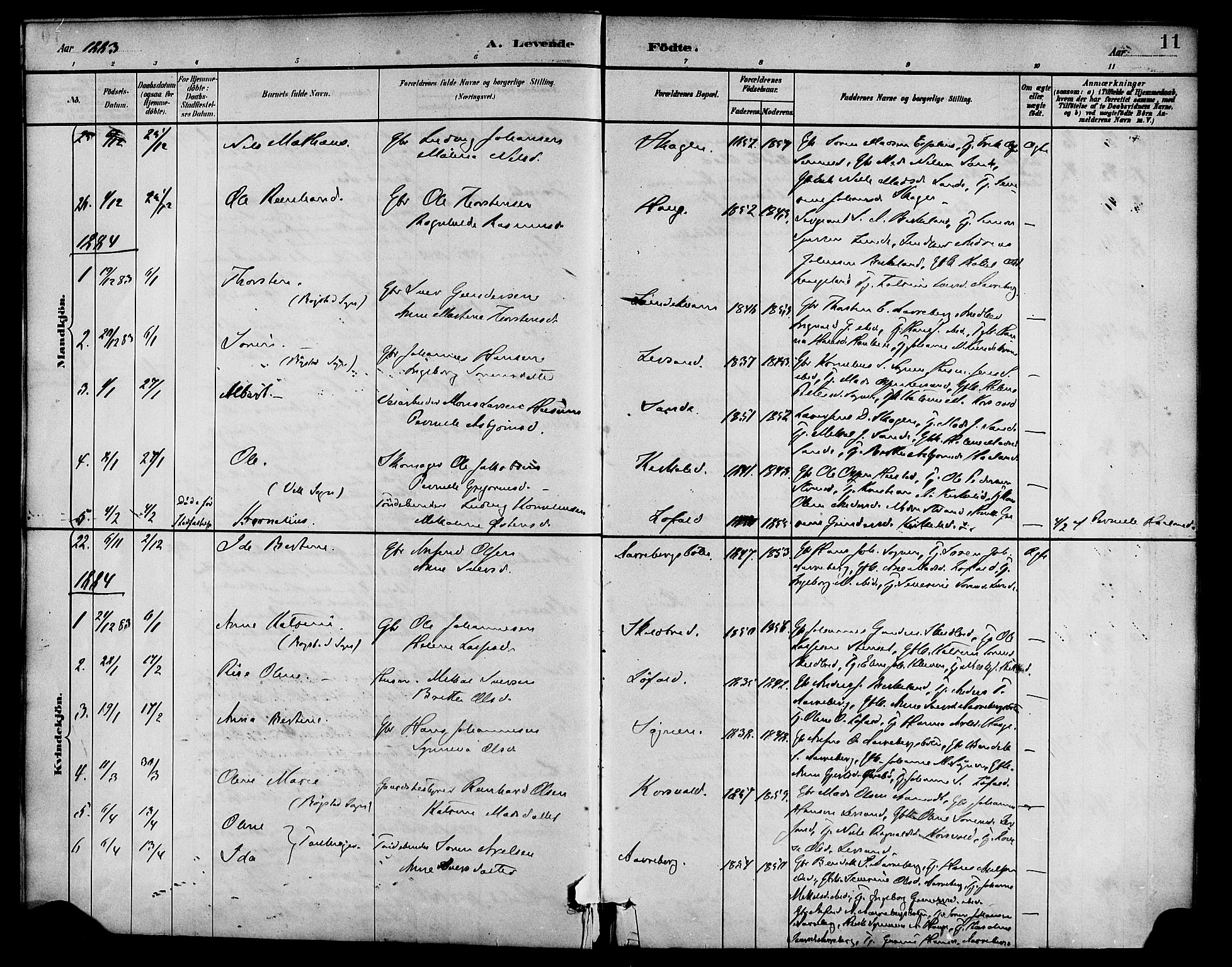 Gaular sokneprestembete, SAB/A-80001/H/Haa: Parish register (official) no. B 1, 1882-1897, p. 11