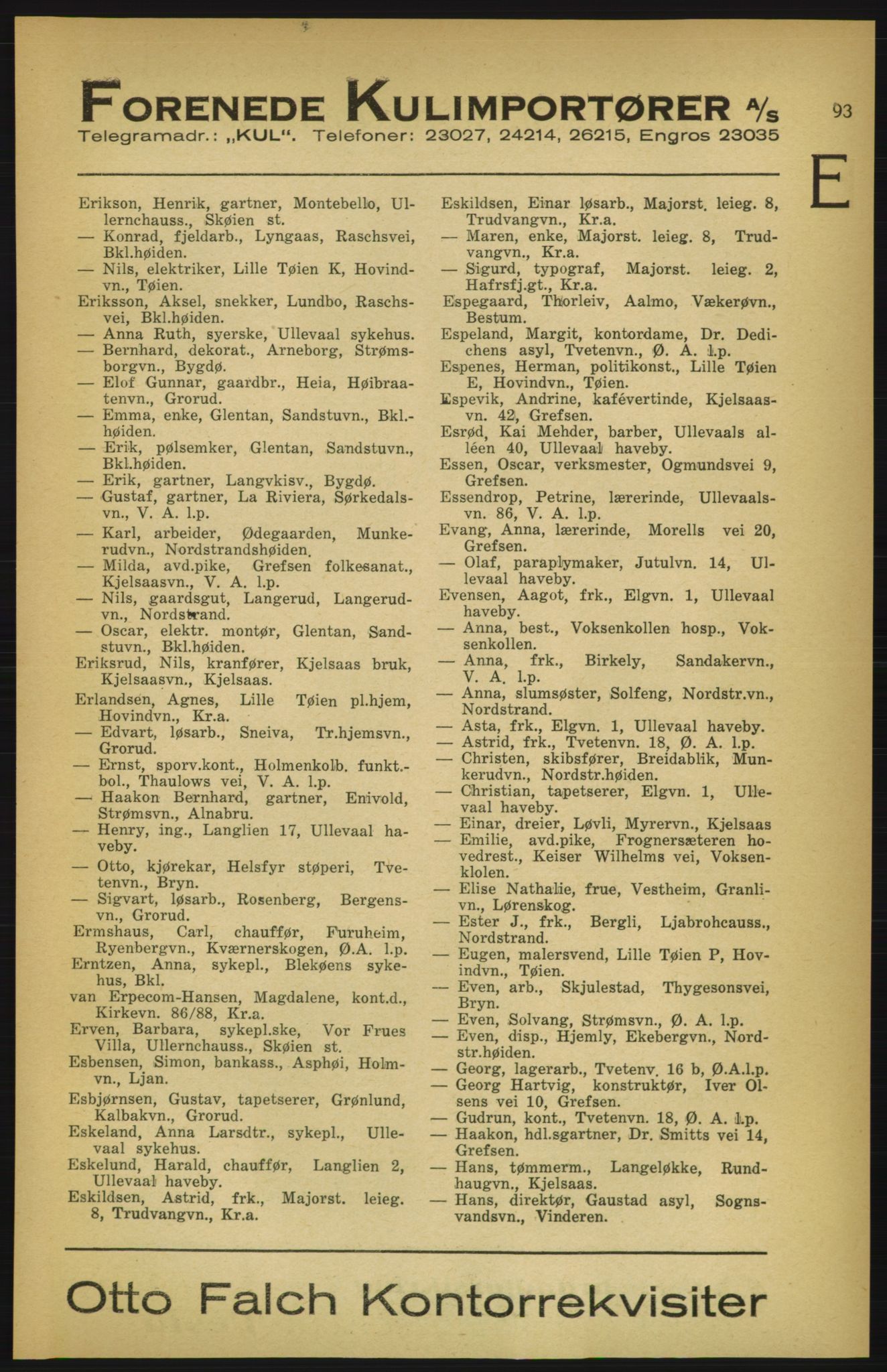 Aker adressebok/adressekalender, PUBL/001/A/003: Akers adressekalender, 1924-1925, p. 93