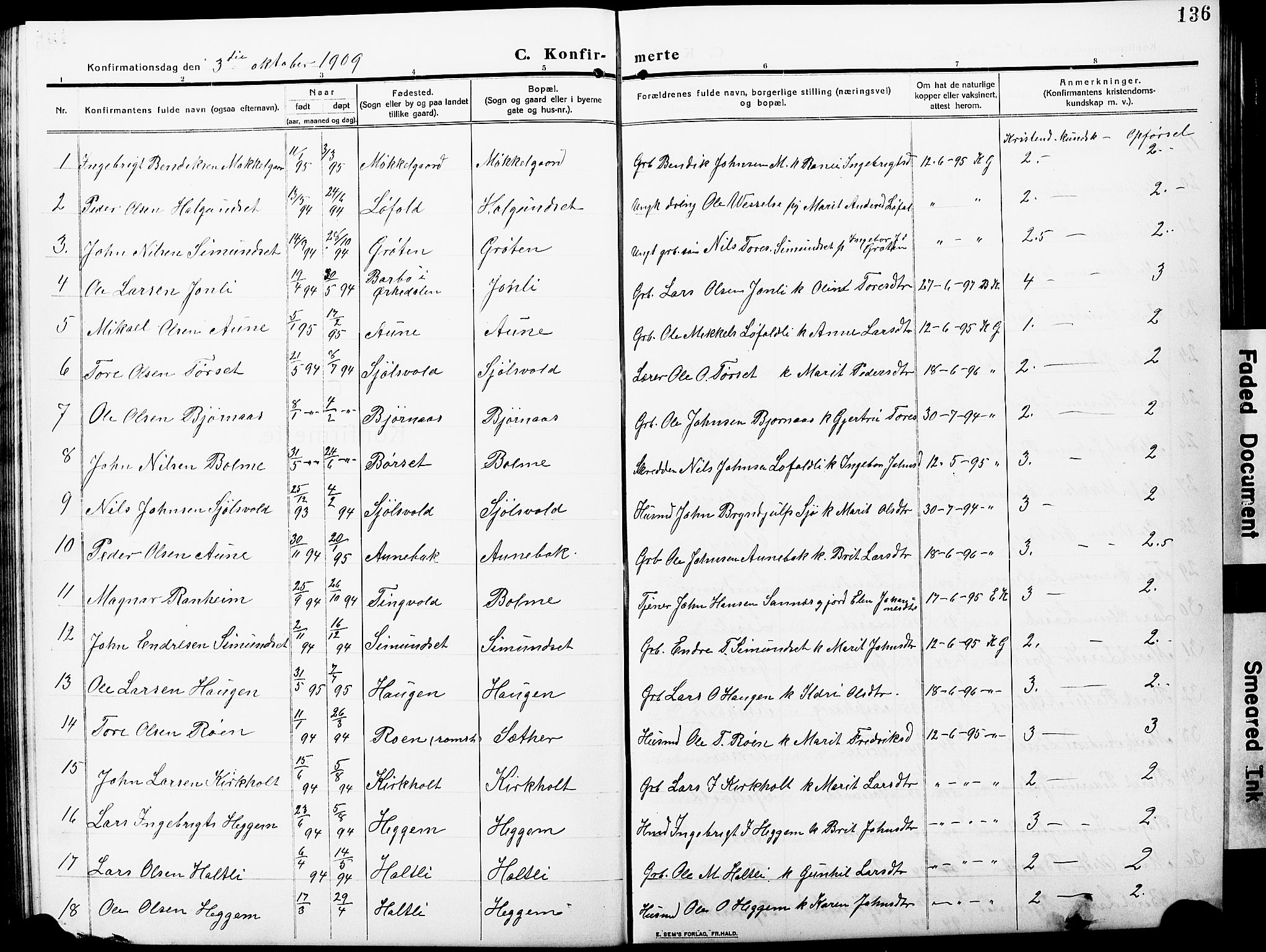 Ministerialprotokoller, klokkerbøker og fødselsregistre - Møre og Romsdal, AV/SAT-A-1454/598/L1079: Parish register (copy) no. 598C04, 1909-1927, p. 136