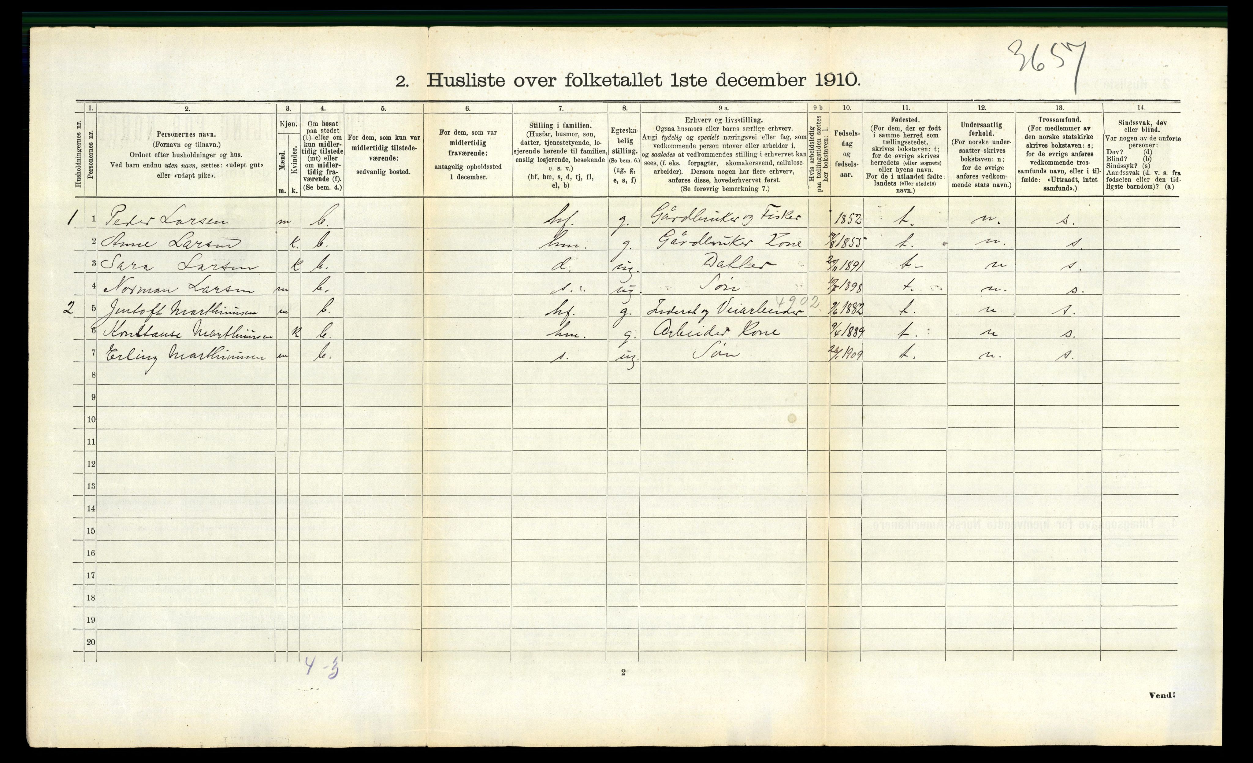 RA, 1910 census for Evenes, 1910, p. 1088