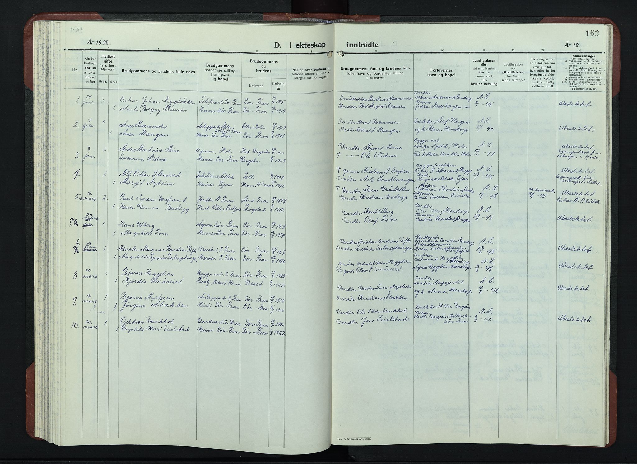 Sør-Fron prestekontor, AV/SAH-PREST-010/H/Ha/Hab/L0006: Parish register (copy) no. 6, 1933-1948, p. 162