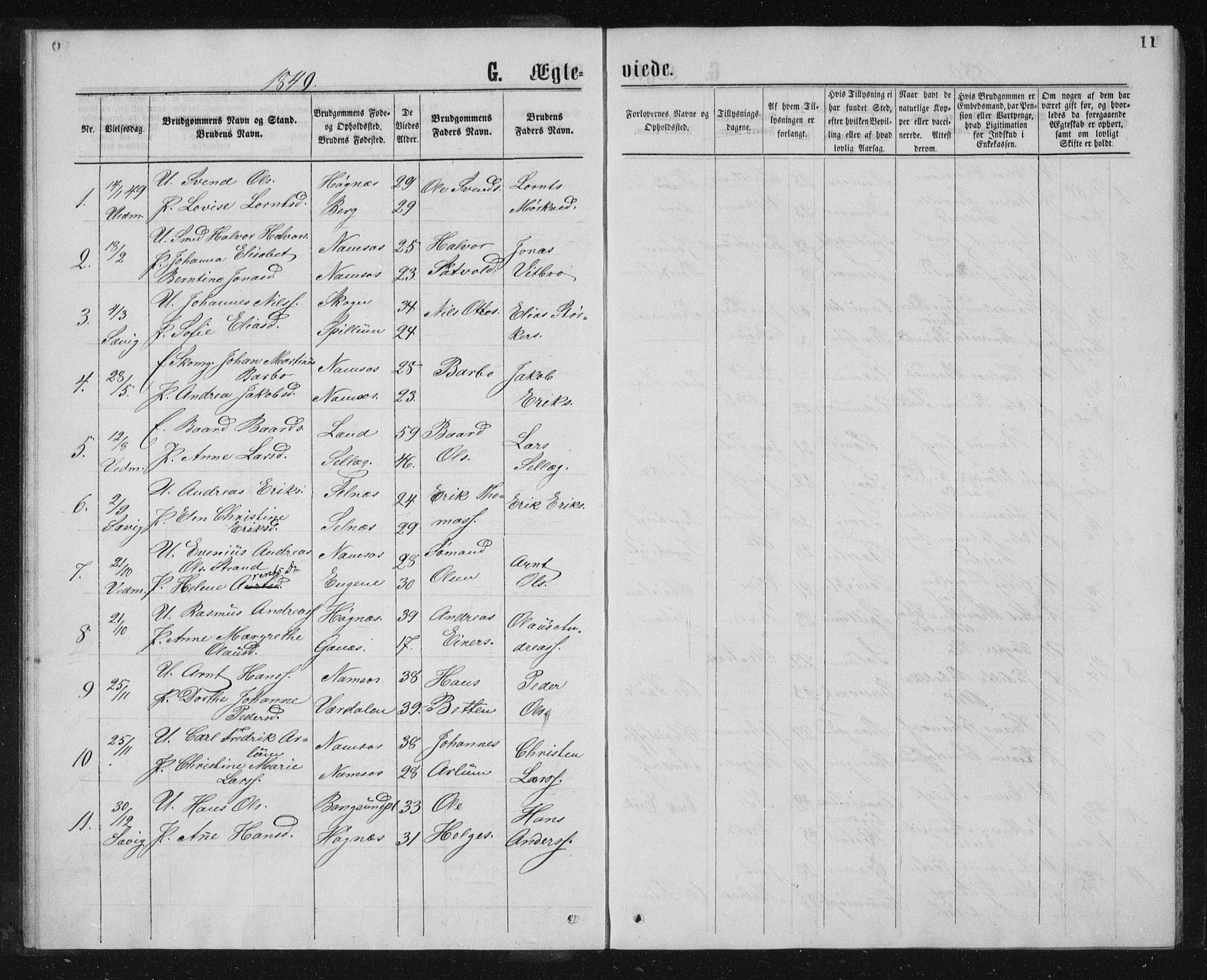 Ministerialprotokoller, klokkerbøker og fødselsregistre - Nord-Trøndelag, SAT/A-1458/768/L0568: Parish register (official) no. 768A03, 1836-1865, p. 11