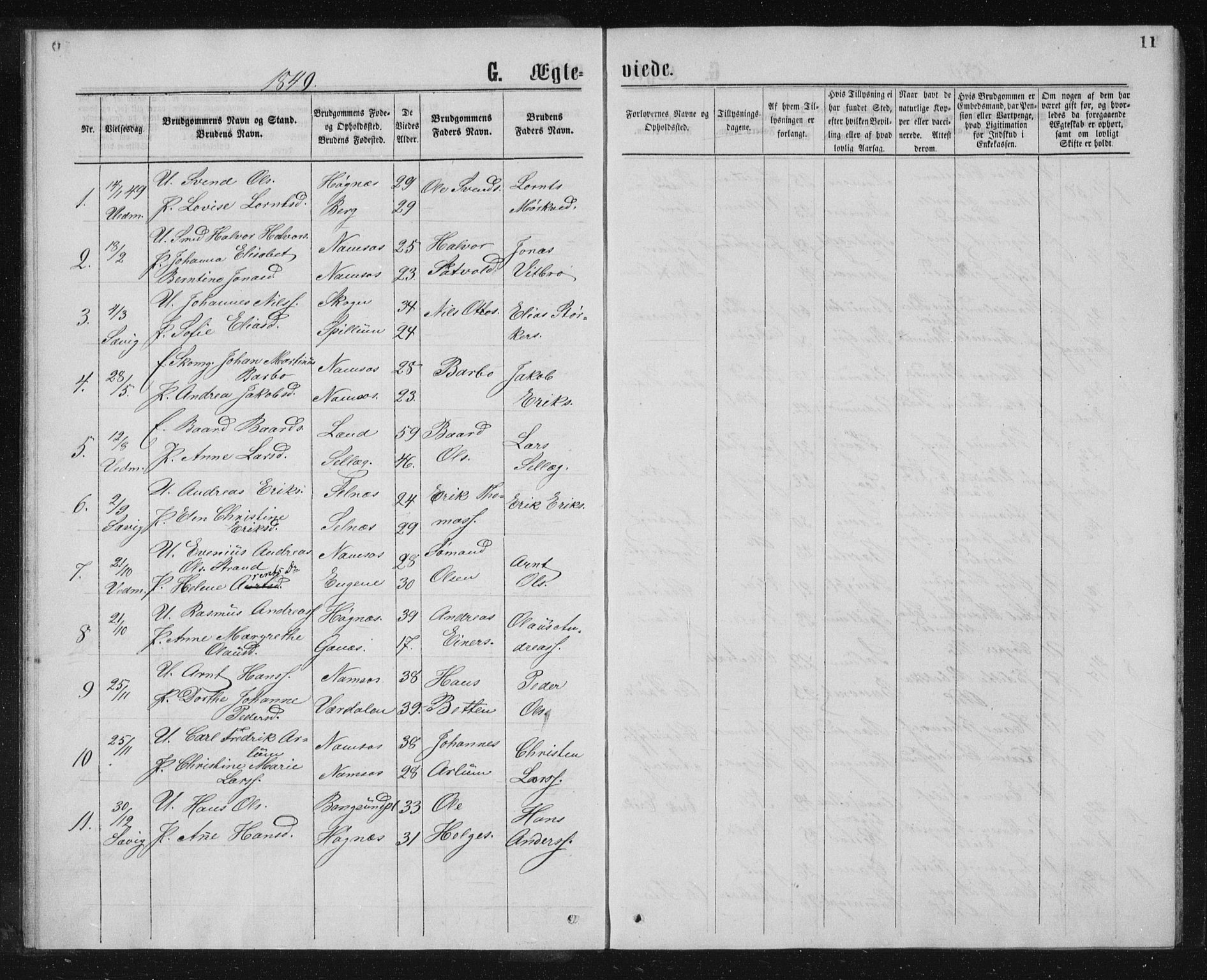 Ministerialprotokoller, klokkerbøker og fødselsregistre - Nord-Trøndelag, AV/SAT-A-1458/768/L0568: Parish register (official) no. 768A03, 1836-1865, p. 11