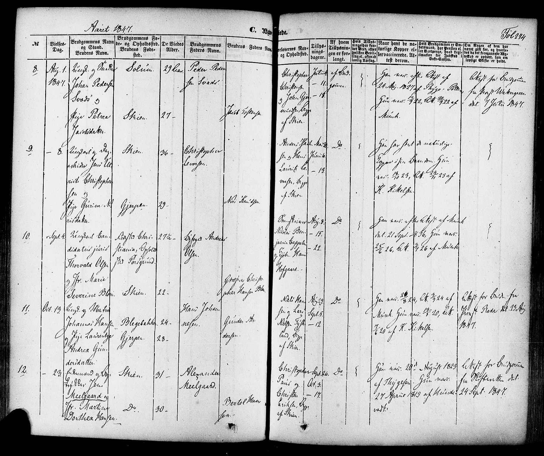 Skien kirkebøker, SAKO/A-302/F/Fa/L0006a: Parish register (official) no. 6A, 1843-1856, p. 274