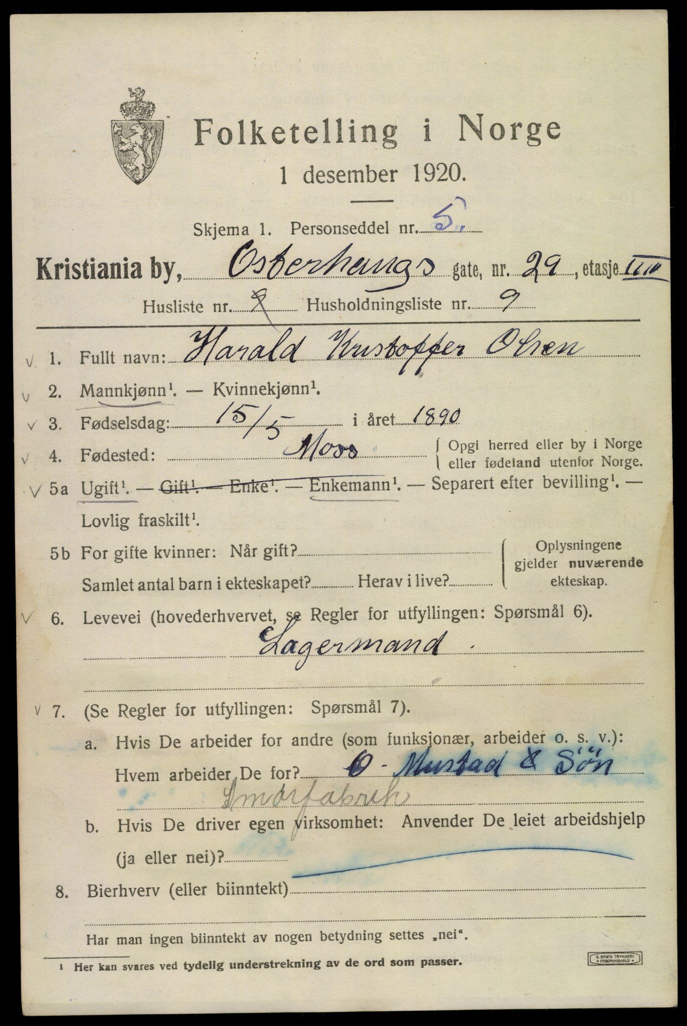 SAO, 1920 census for Kristiania, 1920, p. 442597