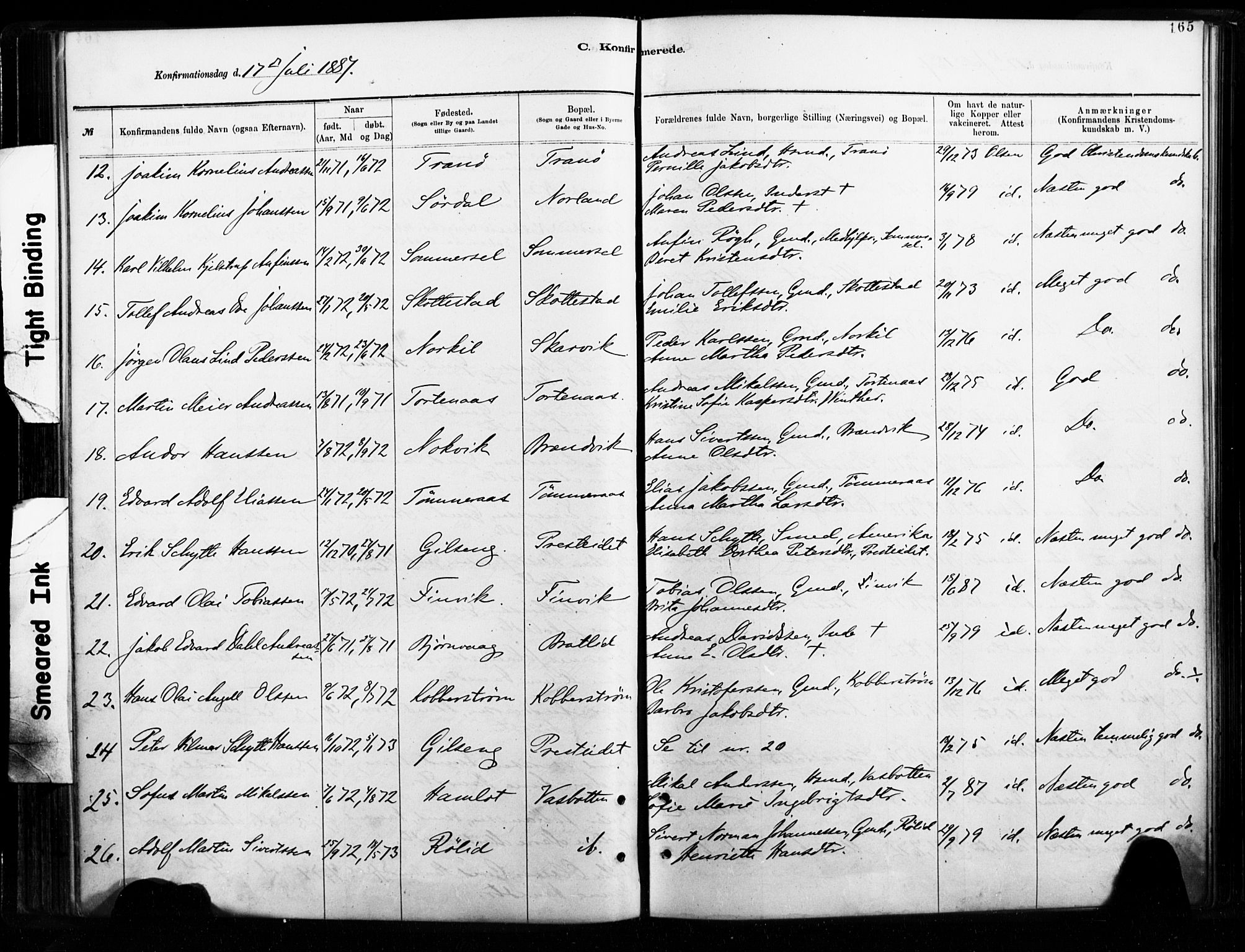 Ministerialprotokoller, klokkerbøker og fødselsregistre - Nordland, AV/SAT-A-1459/859/L0846: Parish register (official) no. 859A06, 1878-1889, p. 165