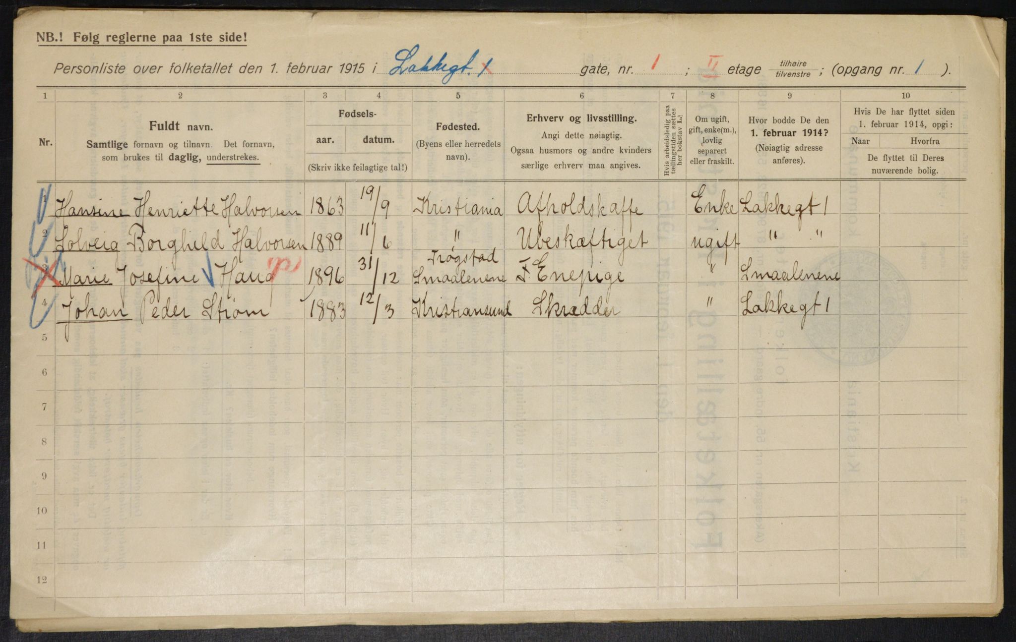 OBA, Municipal Census 1915 for Kristiania, 1915, p. 54789