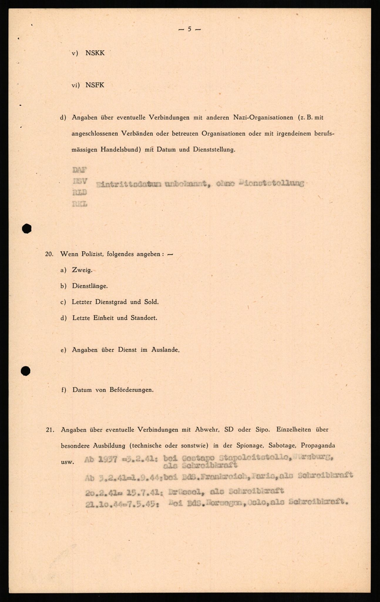 Forsvaret, Forsvarets overkommando II, AV/RA-RAFA-3915/D/Db/L0013: CI Questionaires. Tyske okkupasjonsstyrker i Norge. Tyskere., 1945-1946, p. 316