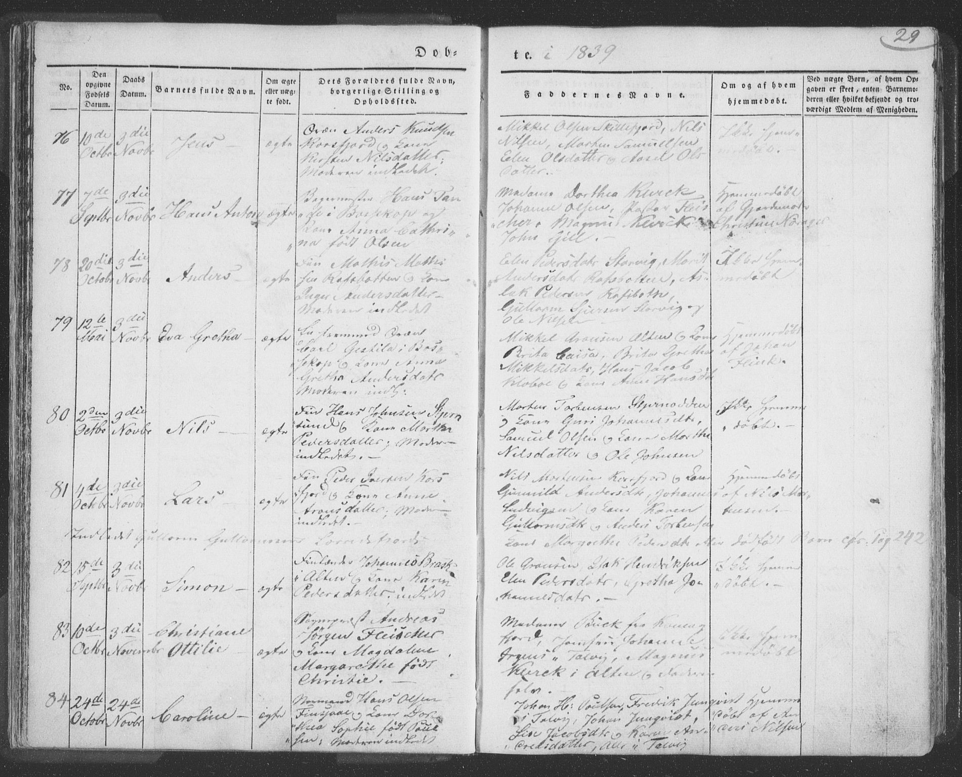 Talvik sokneprestkontor, AV/SATØ-S-1337/H/Ha/L0009kirke: Parish register (official) no. 9, 1837-1852, p. 29