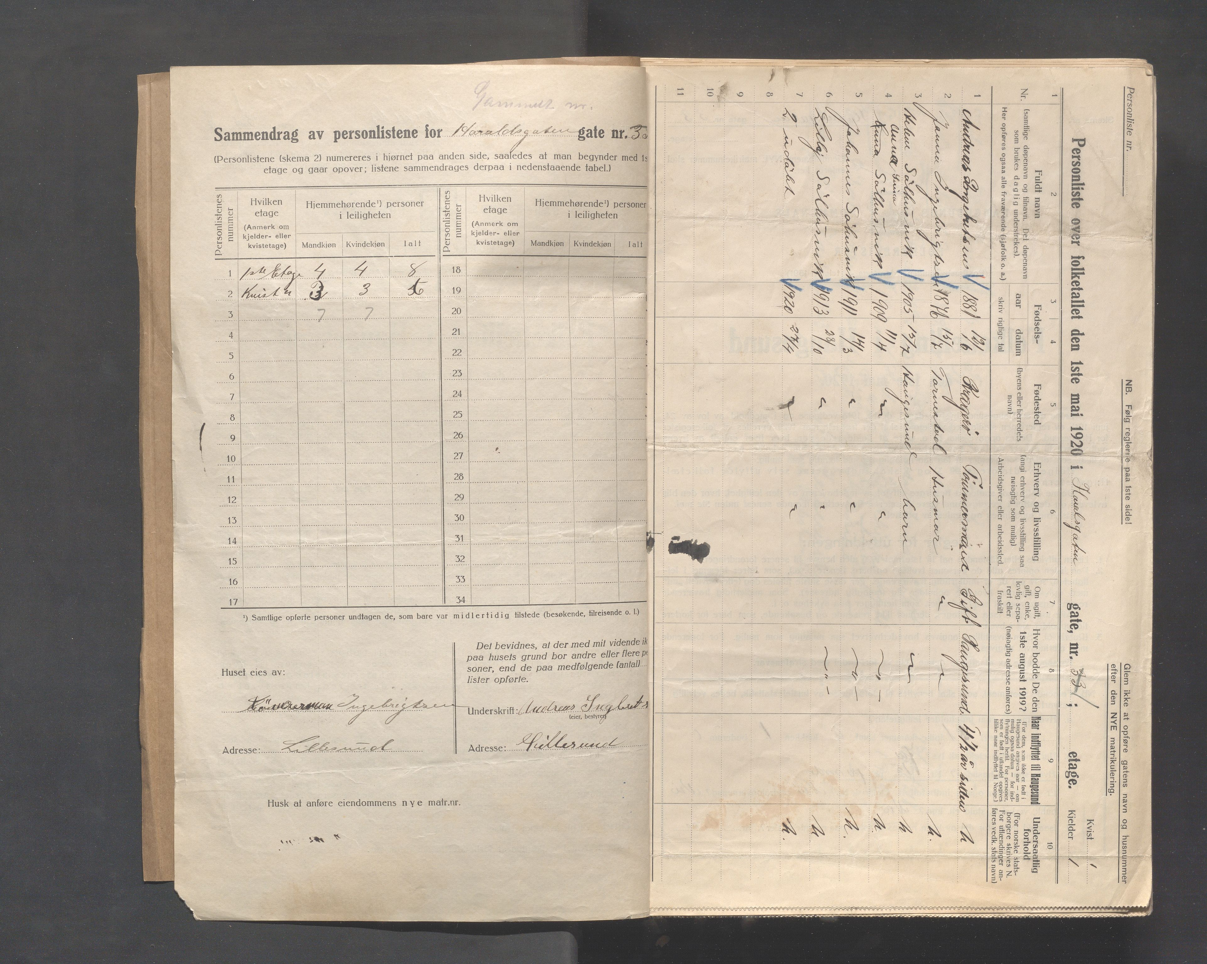 IKAR, Local census 1.5.1920 for Haugesund, 1920, p. 1461