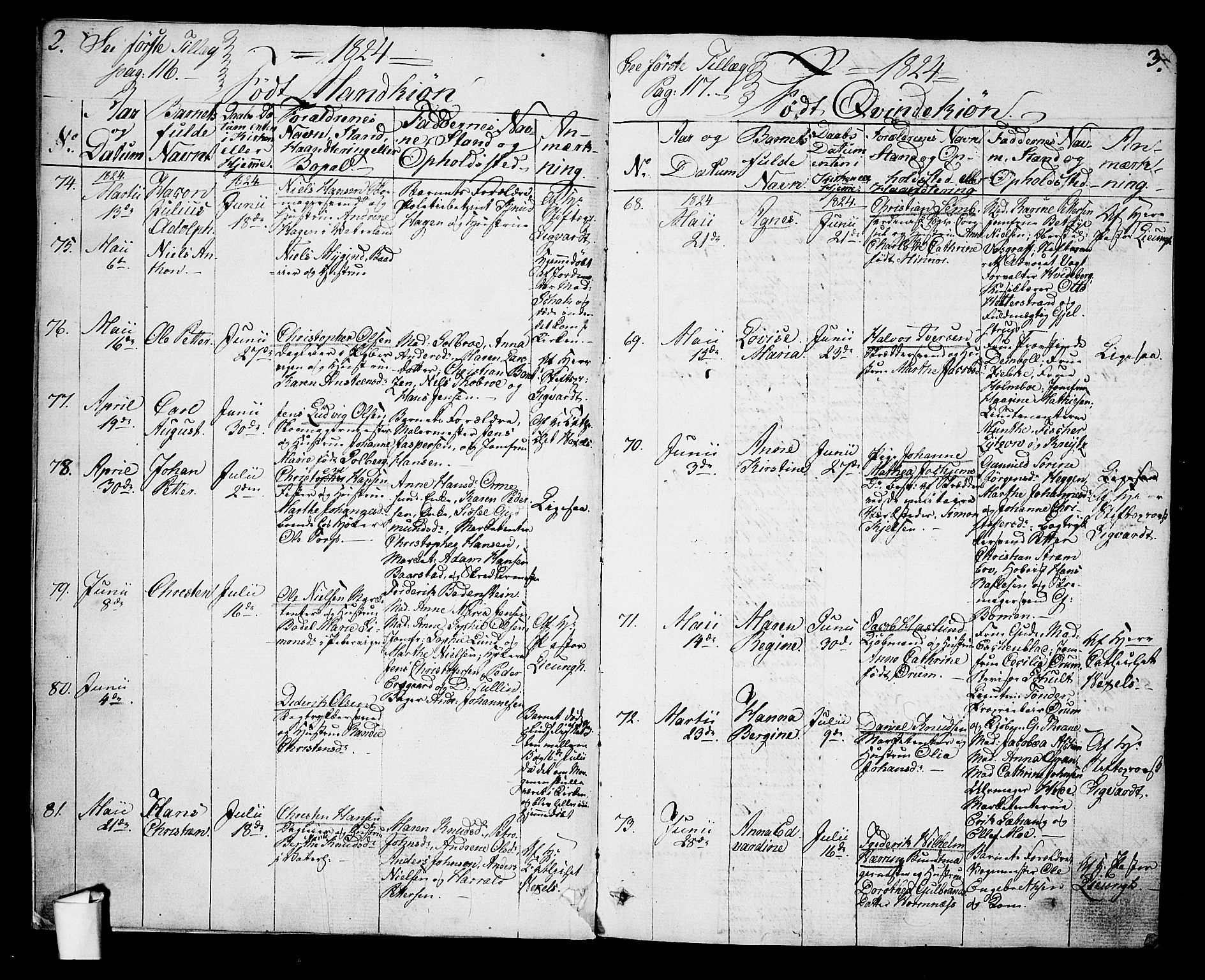 Oslo domkirke Kirkebøker, SAO/A-10752/G/Ga/L0003: Parish register (copy) no. 3, 1823-1825, p. 2-3