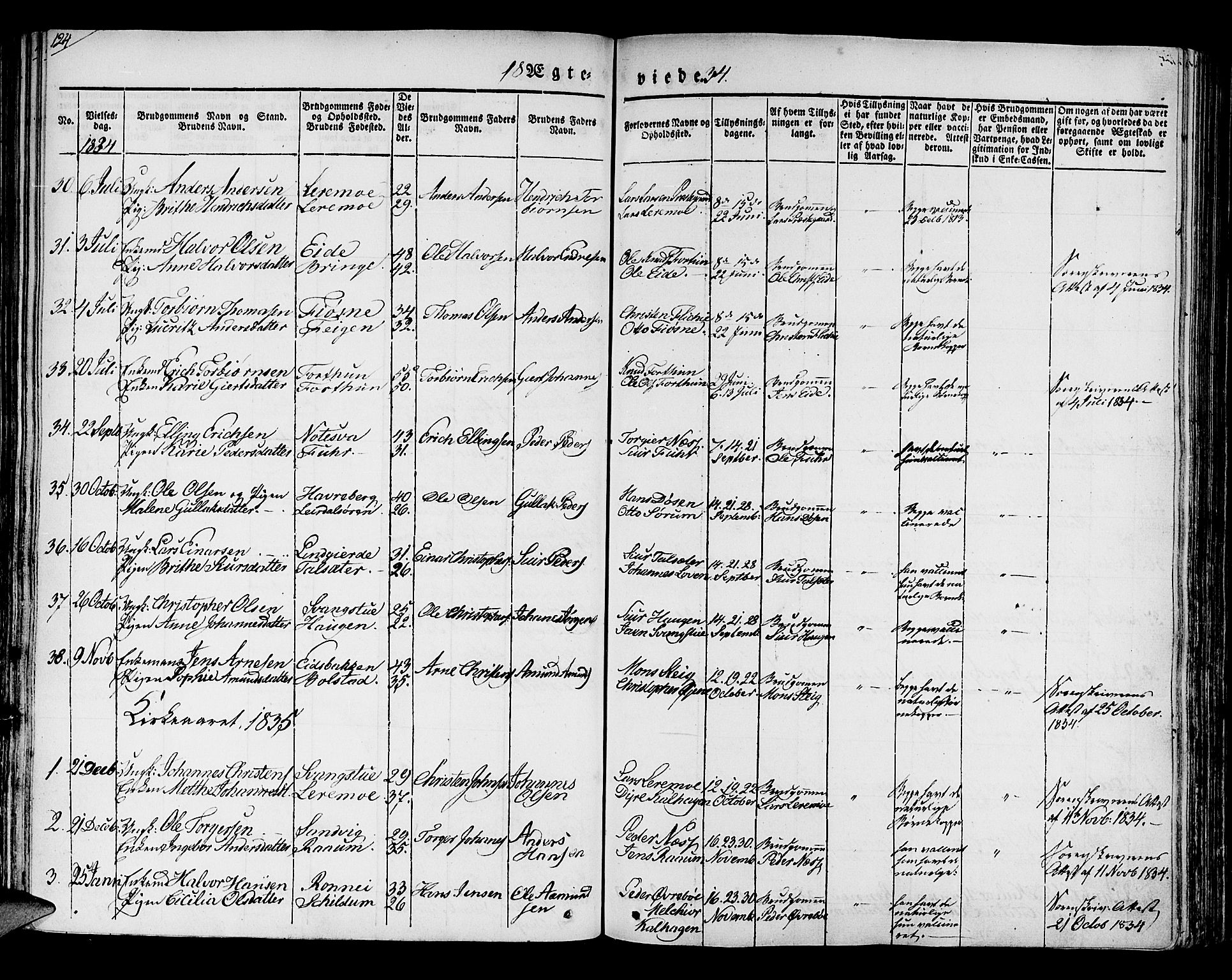 Luster sokneprestembete, AV/SAB-A-81101/H/Haa/Haaa/L0005: Parish register (official) no. A 5, 1831-1841, p. 124