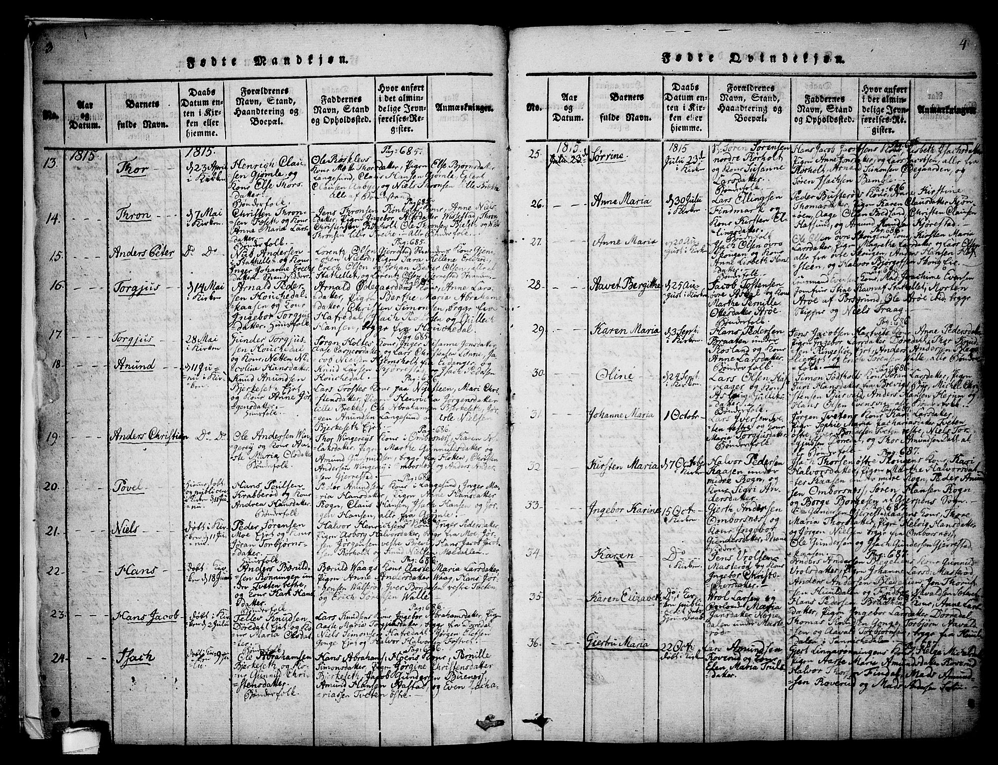 Bamble kirkebøker, AV/SAKO-A-253/F/Fa/L0003: Parish register (official) no. I 3 /1, 1814-1834, p. 3-4