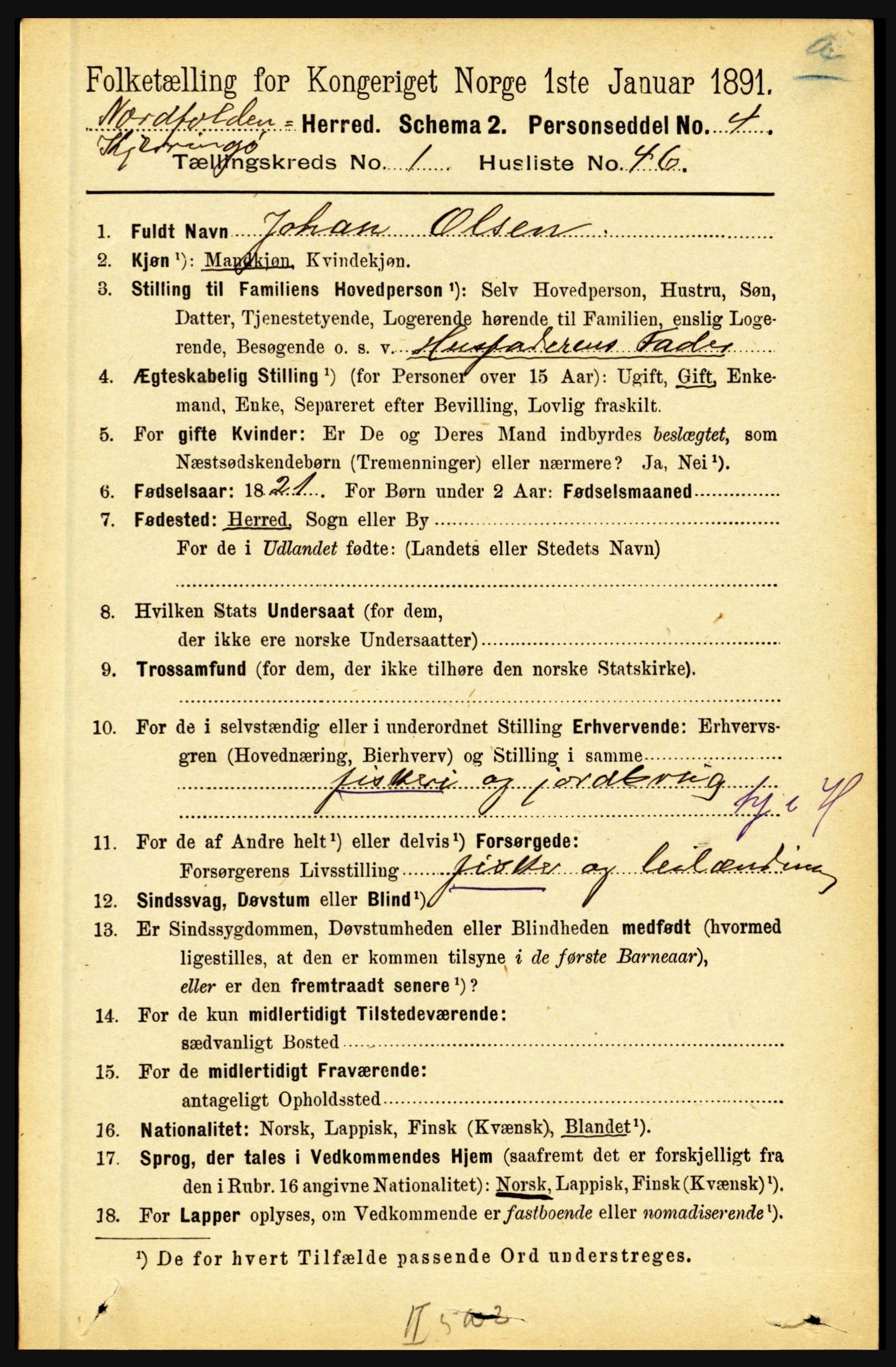 RA, 1891 census for 1846 Nordfold-Kjerringøy, 1891, p. 384