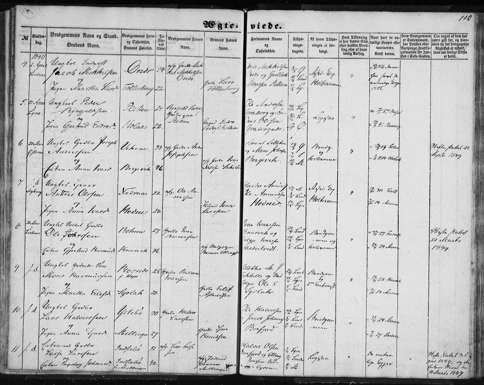 Lindås Sokneprestembete, SAB/A-76701/H/Haa: Parish register (official) no. A 13, 1848-1862, p. 110