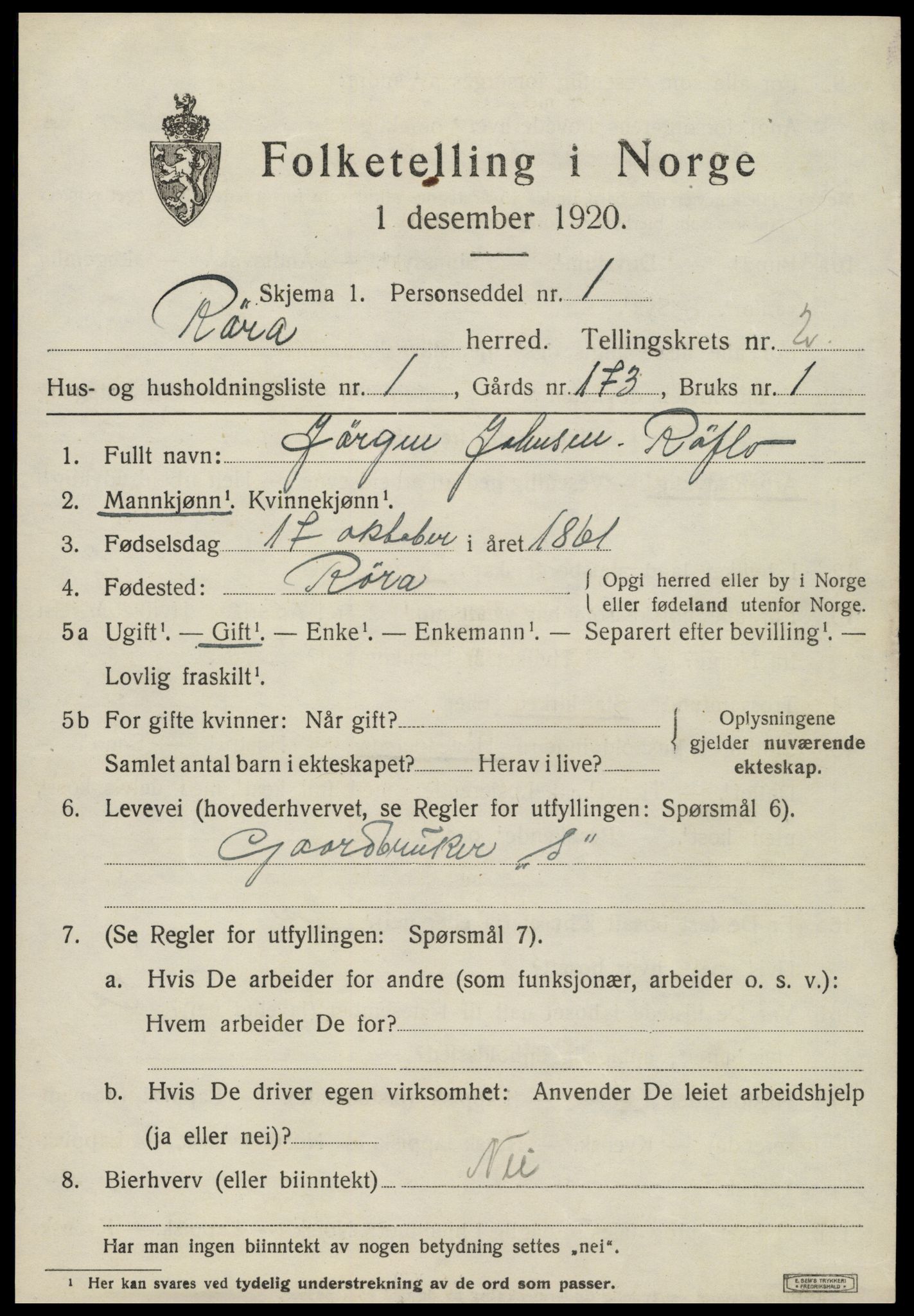 SAT, 1920 census for Røra, 1920, p. 1503