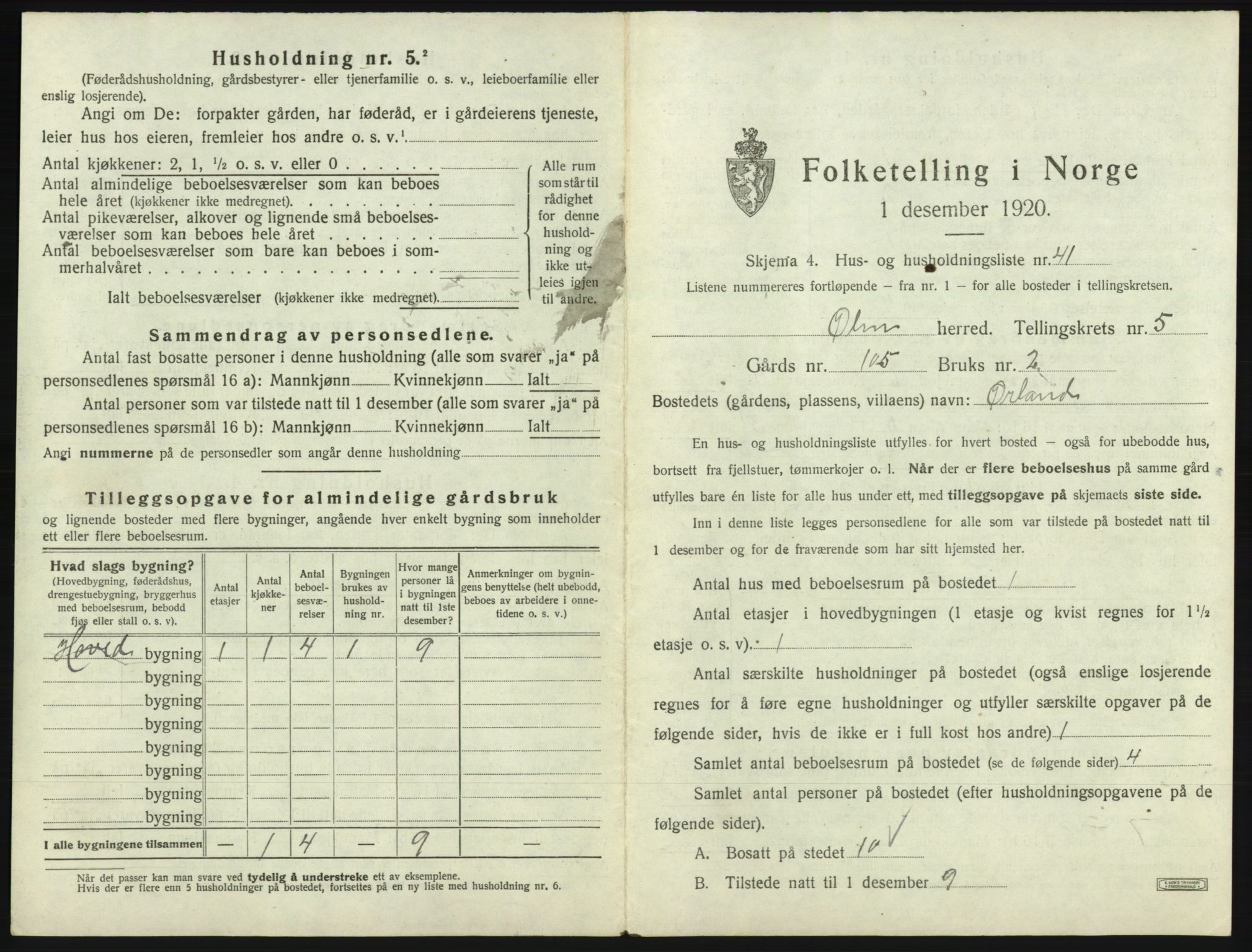 SAB, 1920 census for Ølen, 1920, p. 443