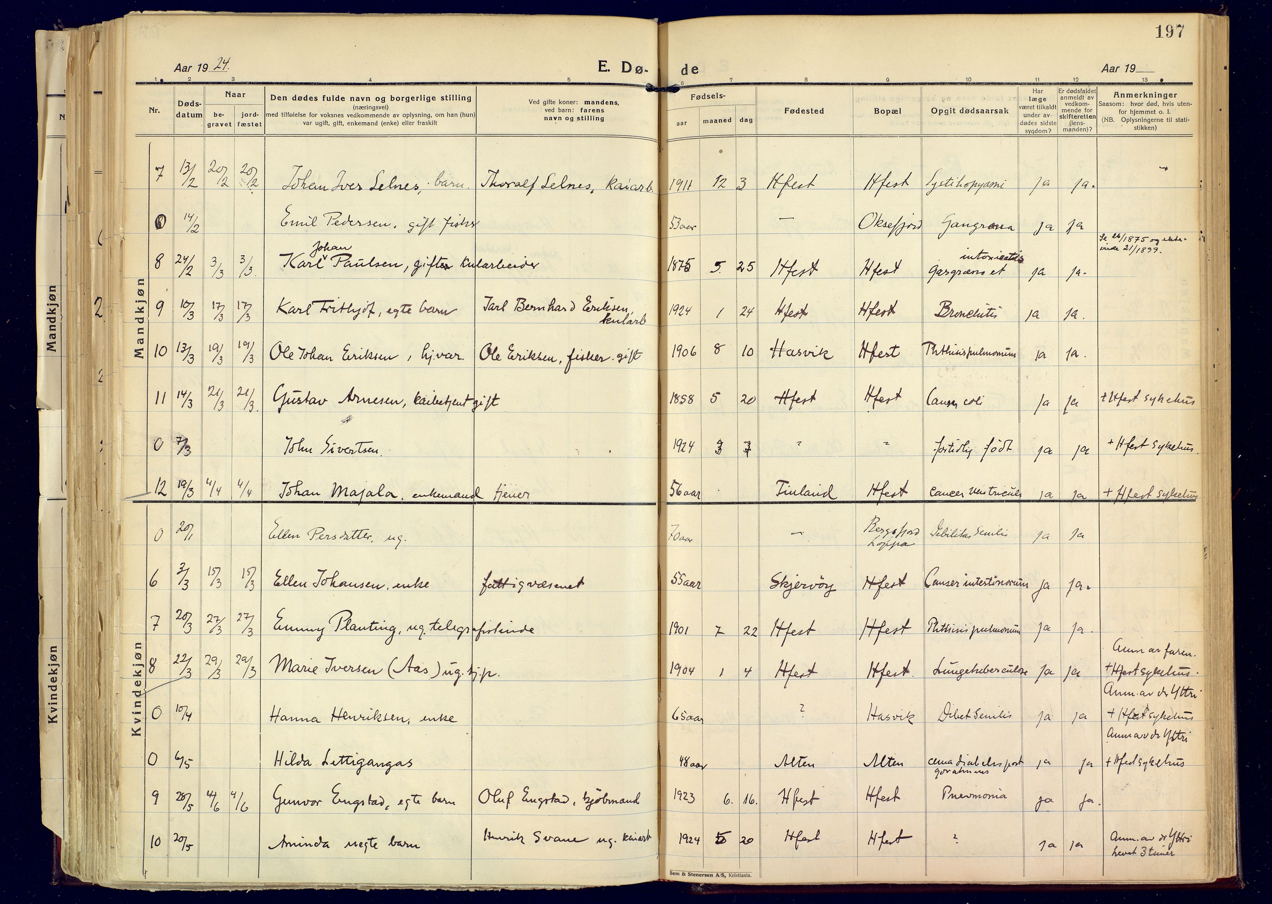 Hammerfest sokneprestkontor, AV/SATØ-S-1347/H/Ha/L0017.kirke: Parish register (official) no. 17, 1923-1933, p. 197